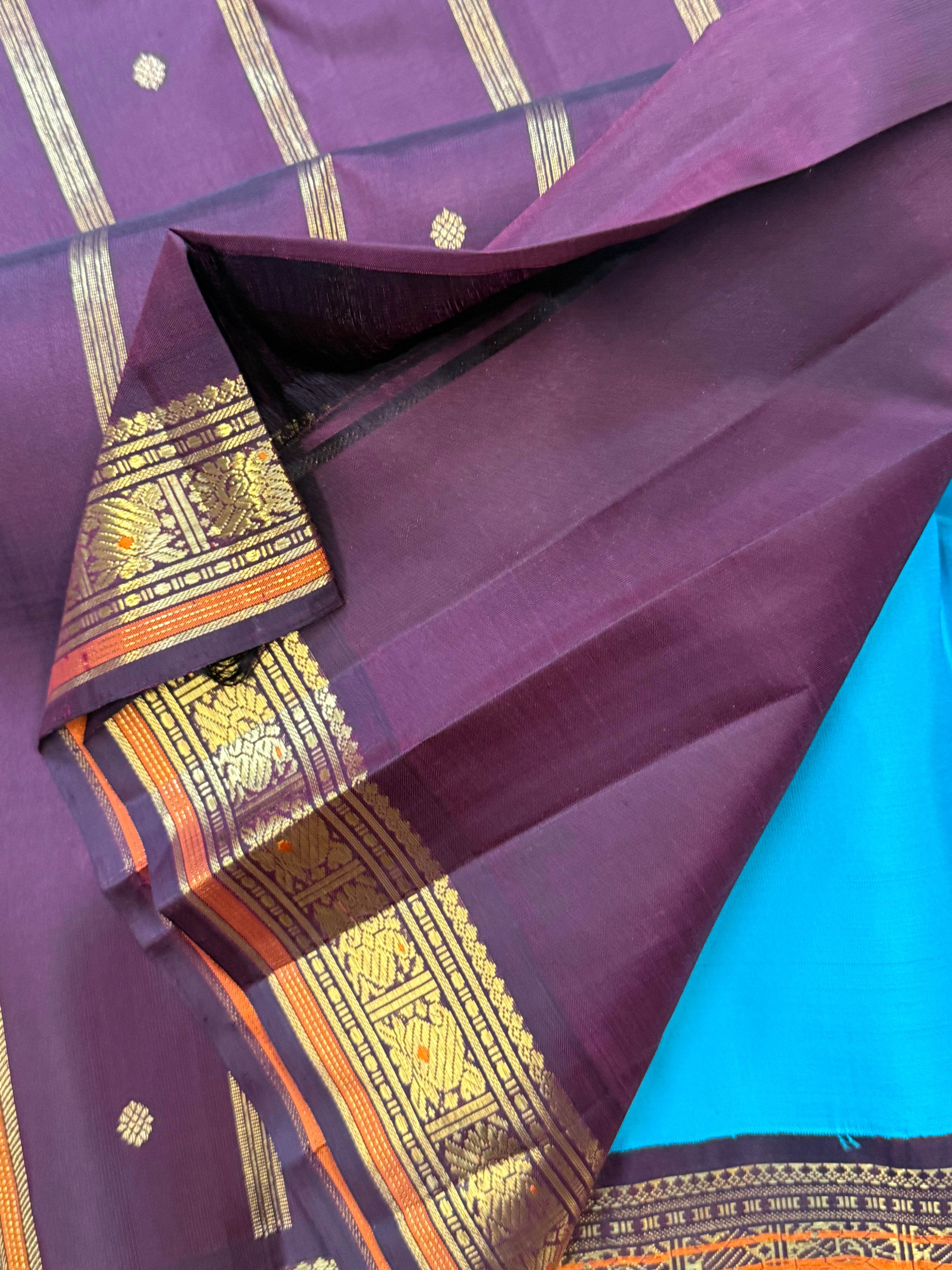 Aqua blue and brown kai korvai/ Kanjipuram silk