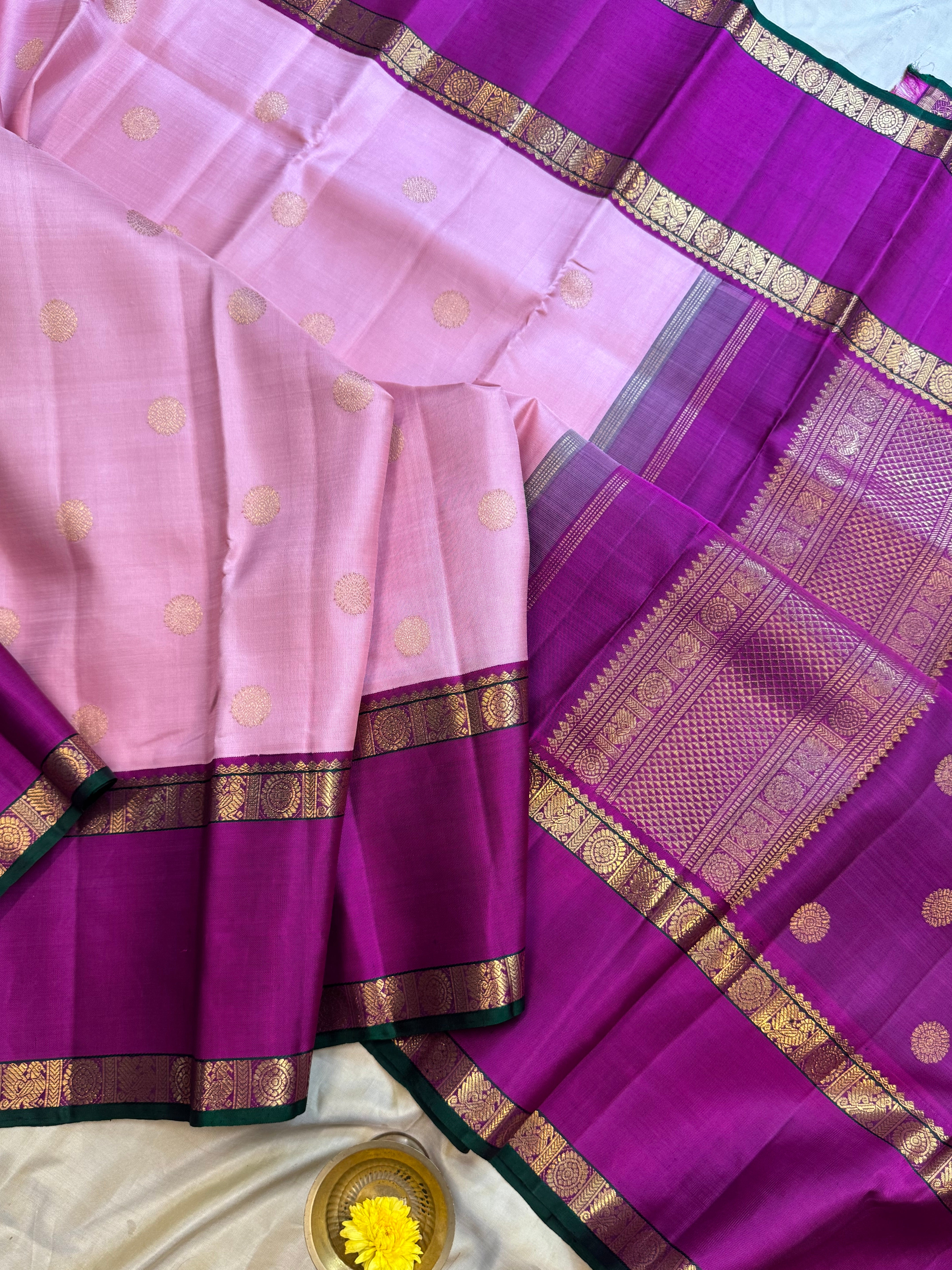 Pink retta pet Korvai kanjipuram silk.