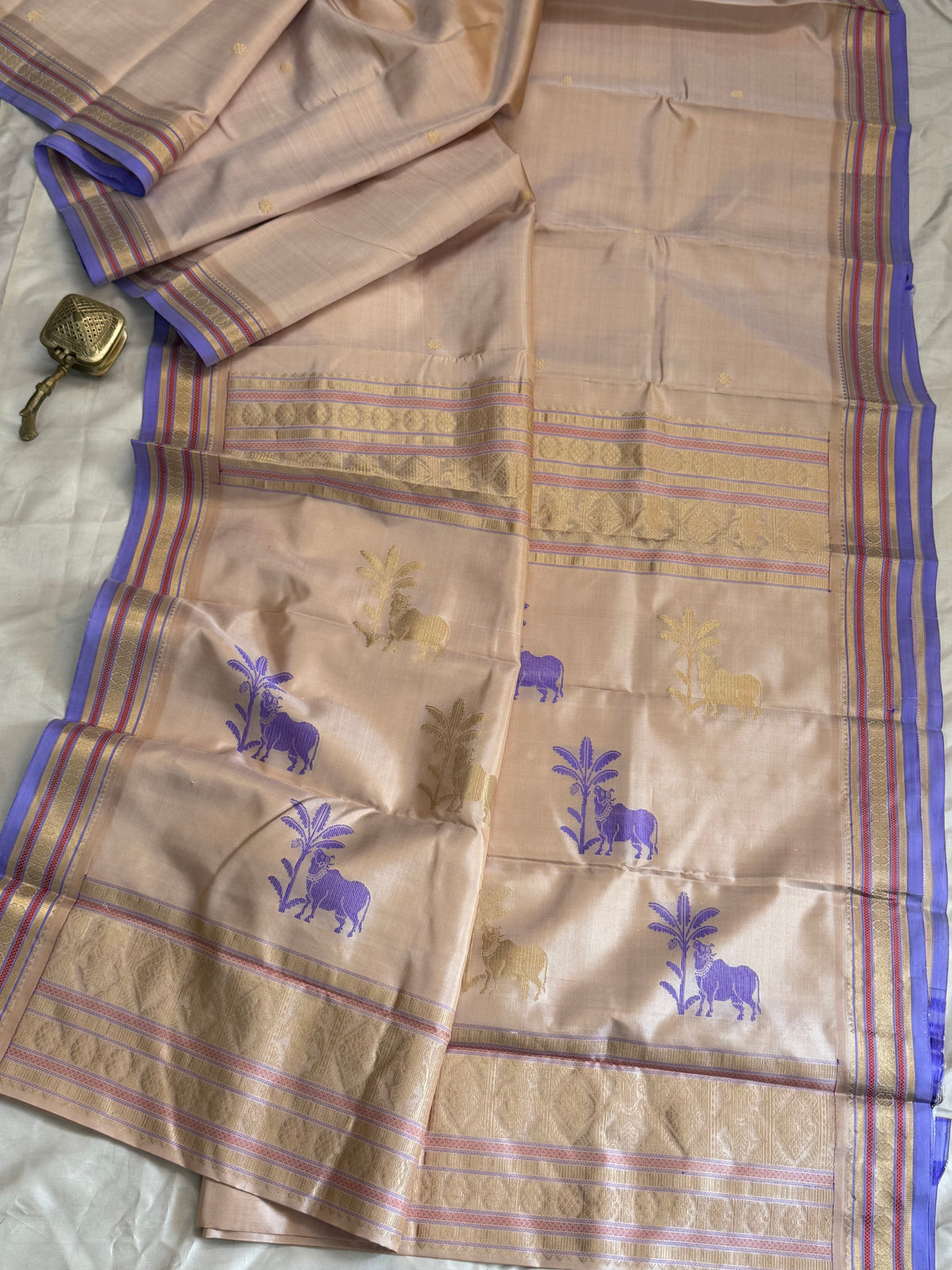 Dusky blush pink and lavender unique tree komatha pallu / Special edition kanjipuram silk