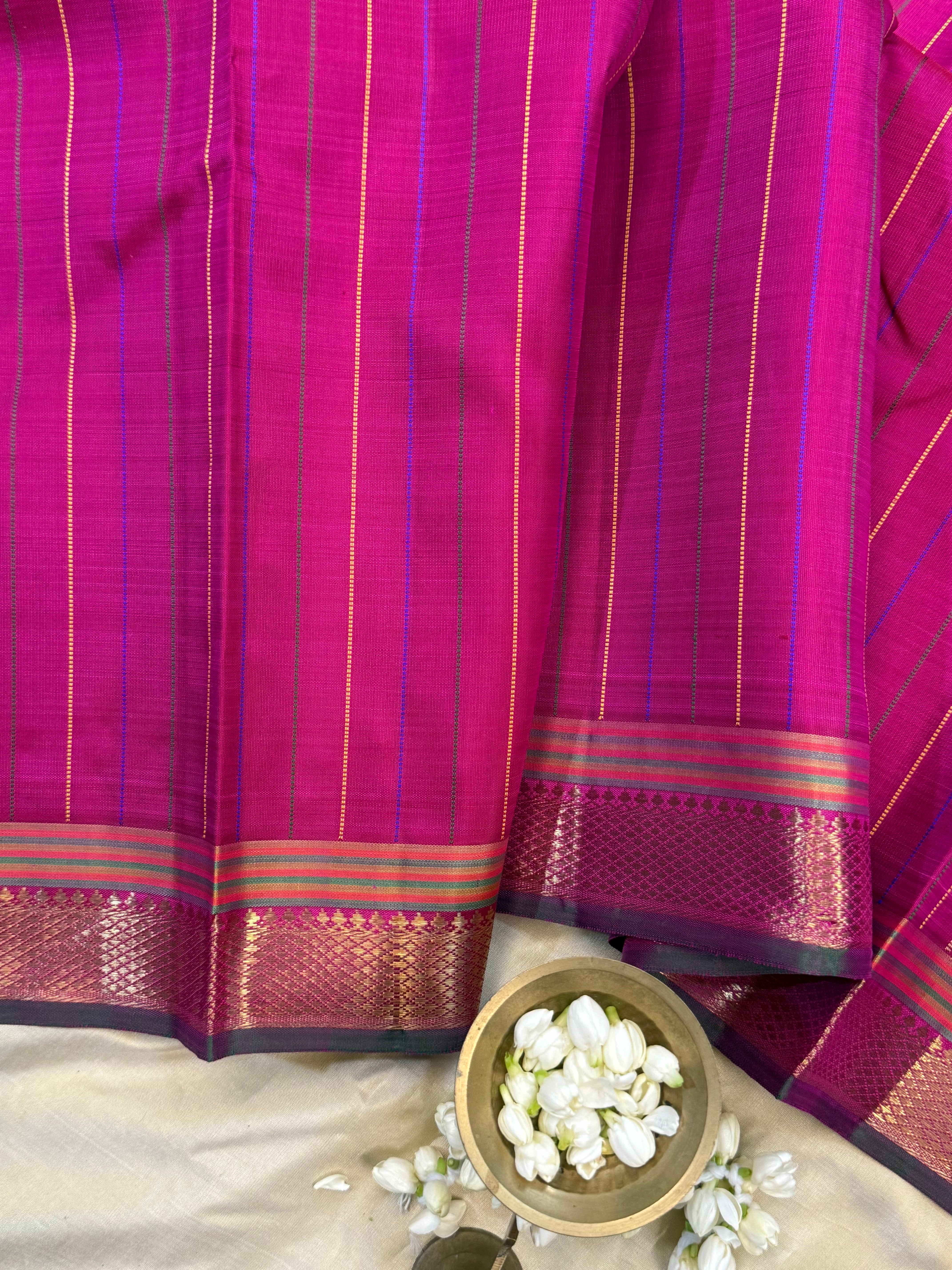 Pink multi colored stripes/ Kanjipuram silk