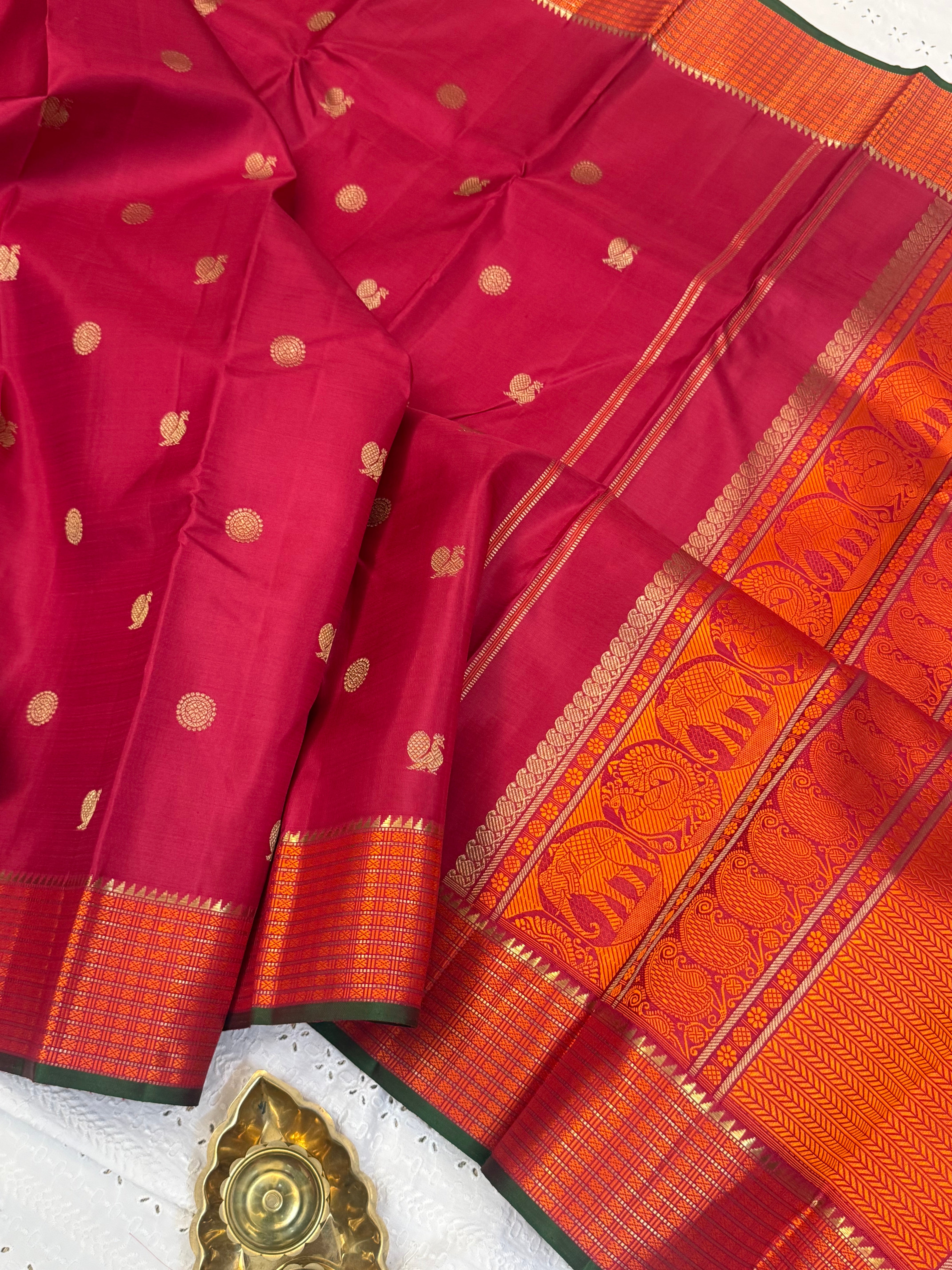 Reddish pink Annam chakram  butta / kanjipuram silk saree CLSA 10158