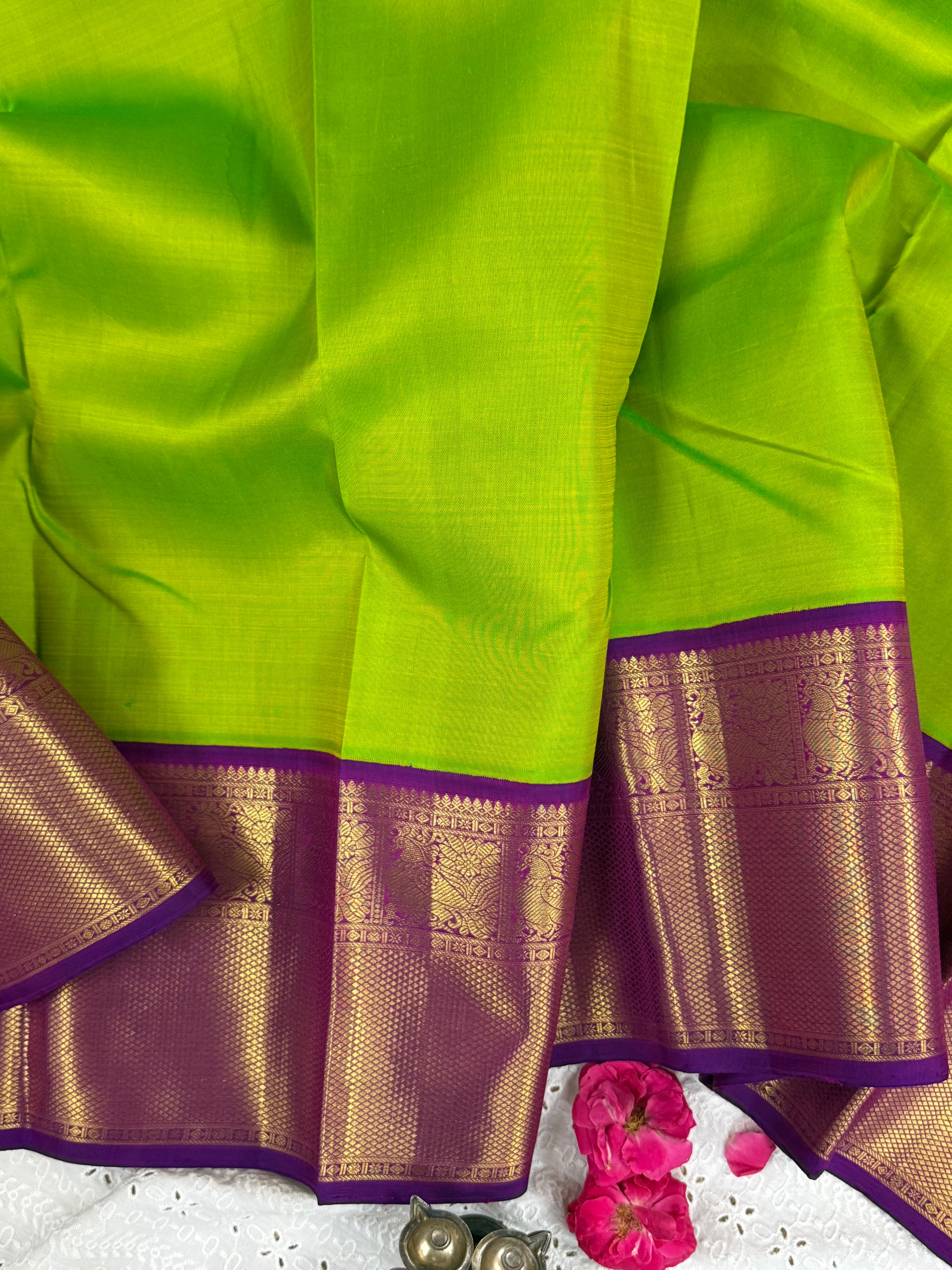 Sneha green and purple kai korvai/ Arani silk