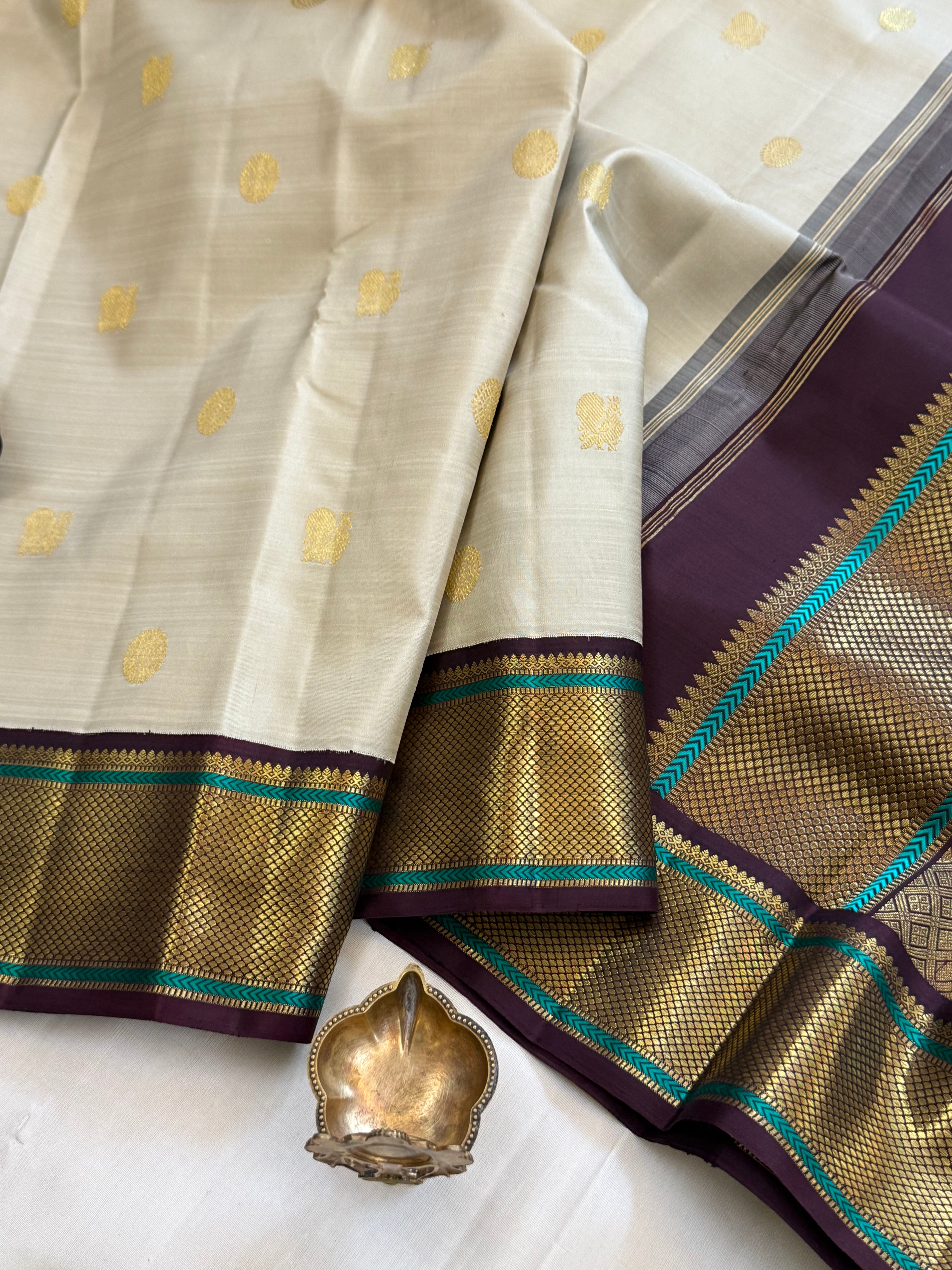 Beige and coffee brown Kai Korvai/ kanjipuram silk CLSA10999