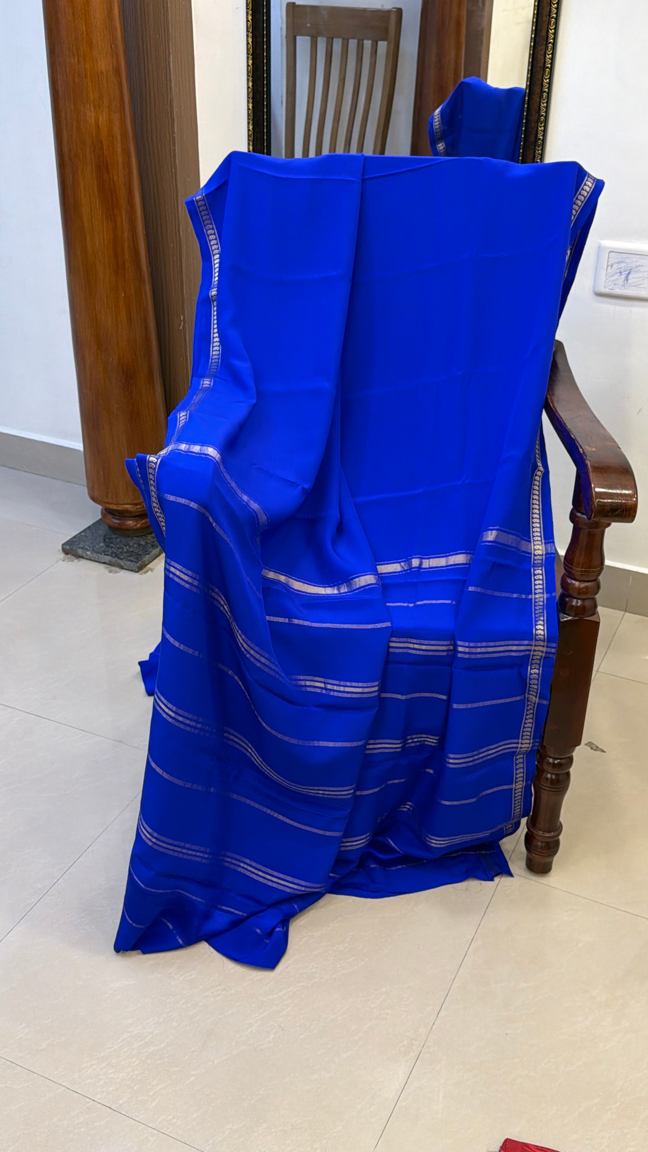 Ms blue Pure crepe silk saree