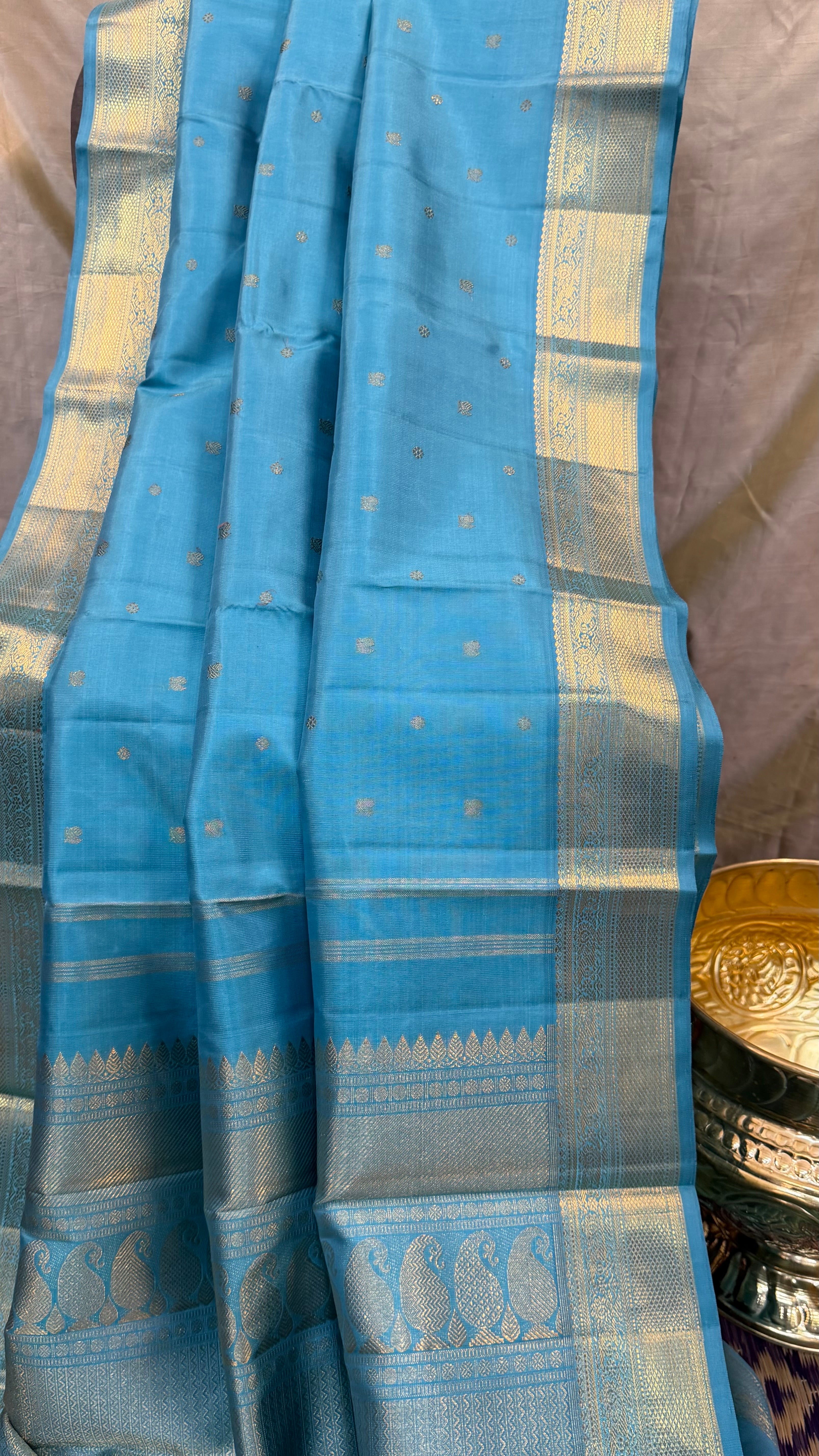 Swapnam : powder blue pet/ Kanjipuram silk