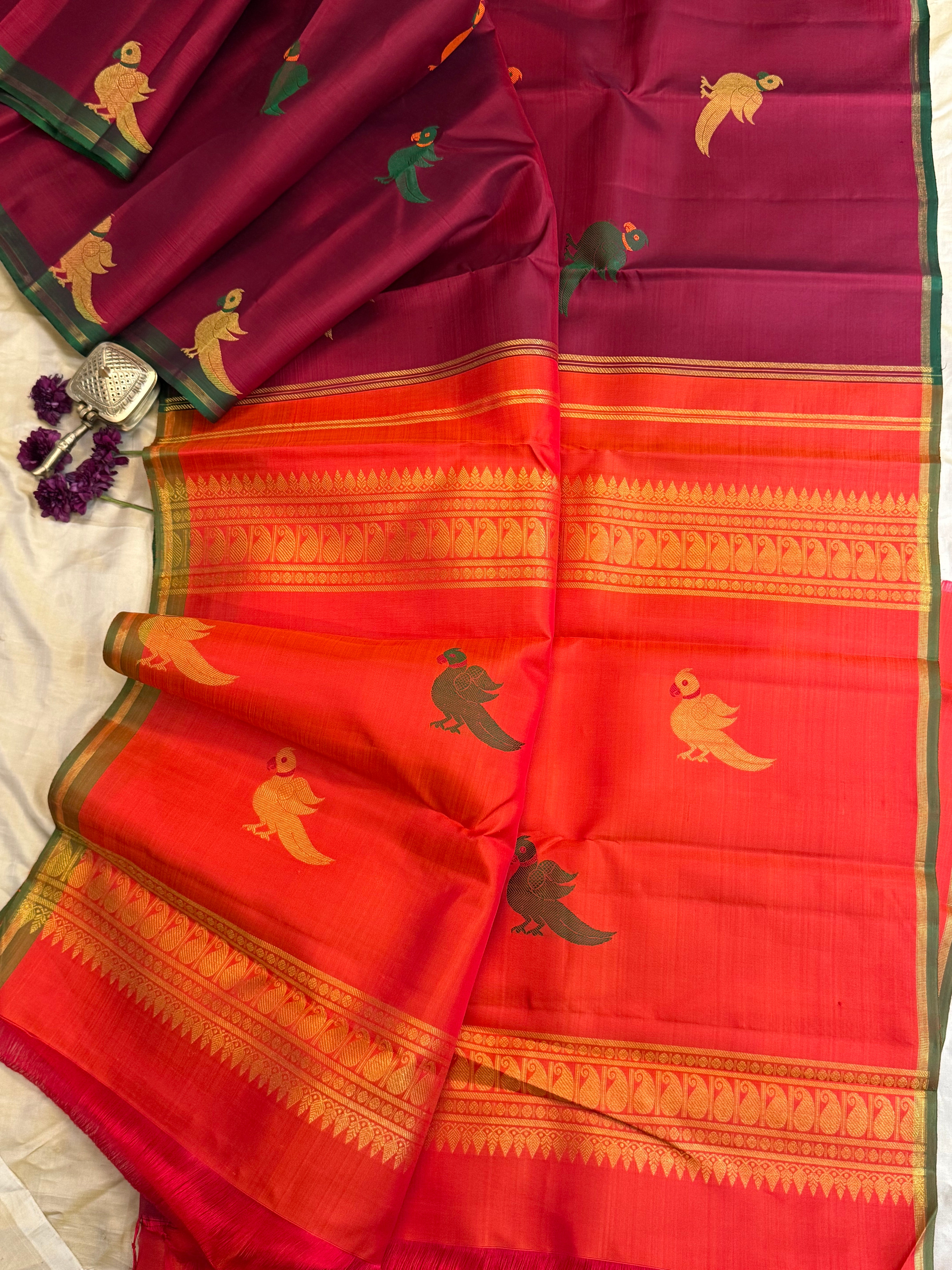Araku meenakari kili butta/ Kanjipuram silk
