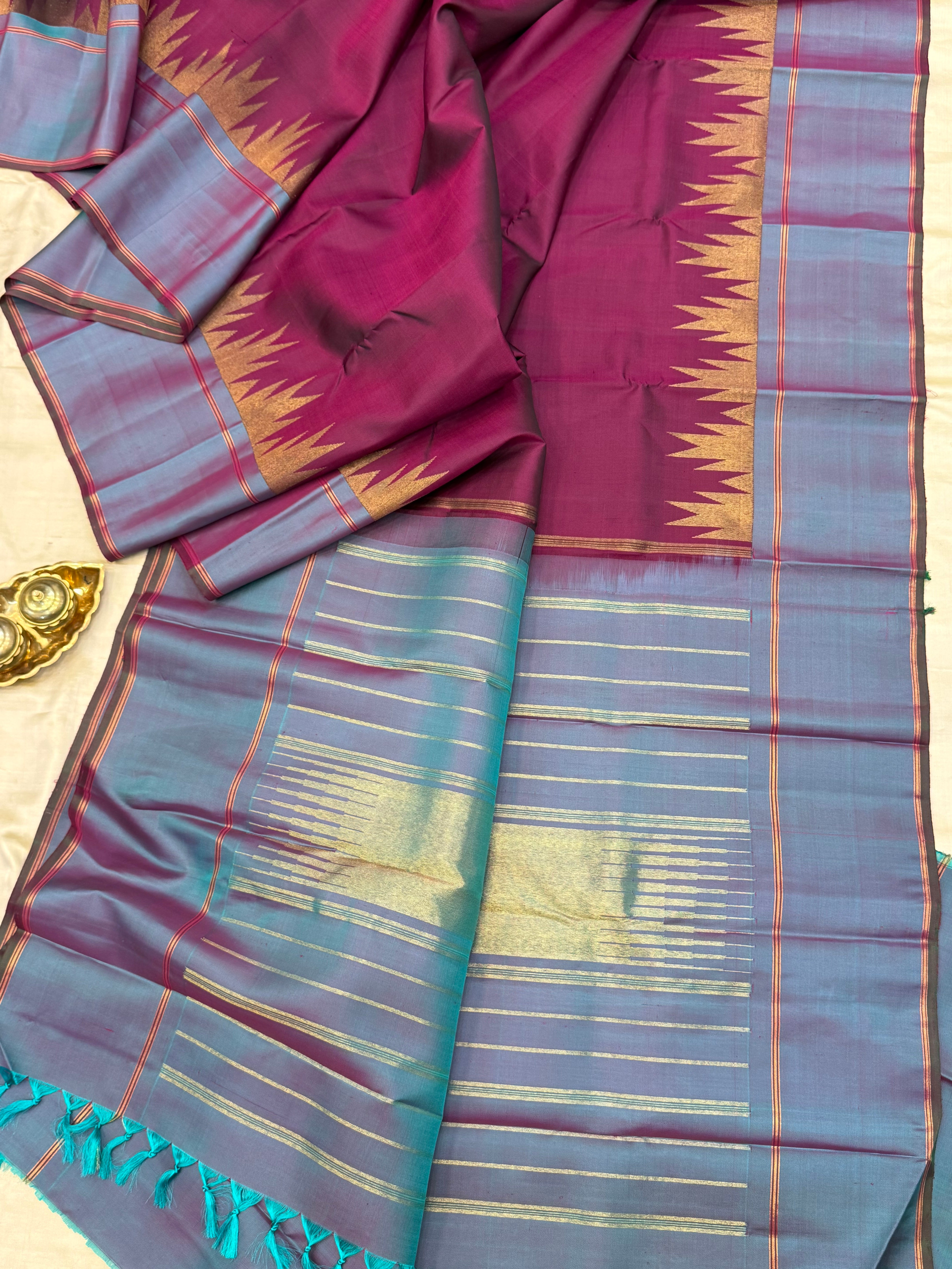 Magenta body with temple retta pet border/ kanjipuram silk saree CLSA10721