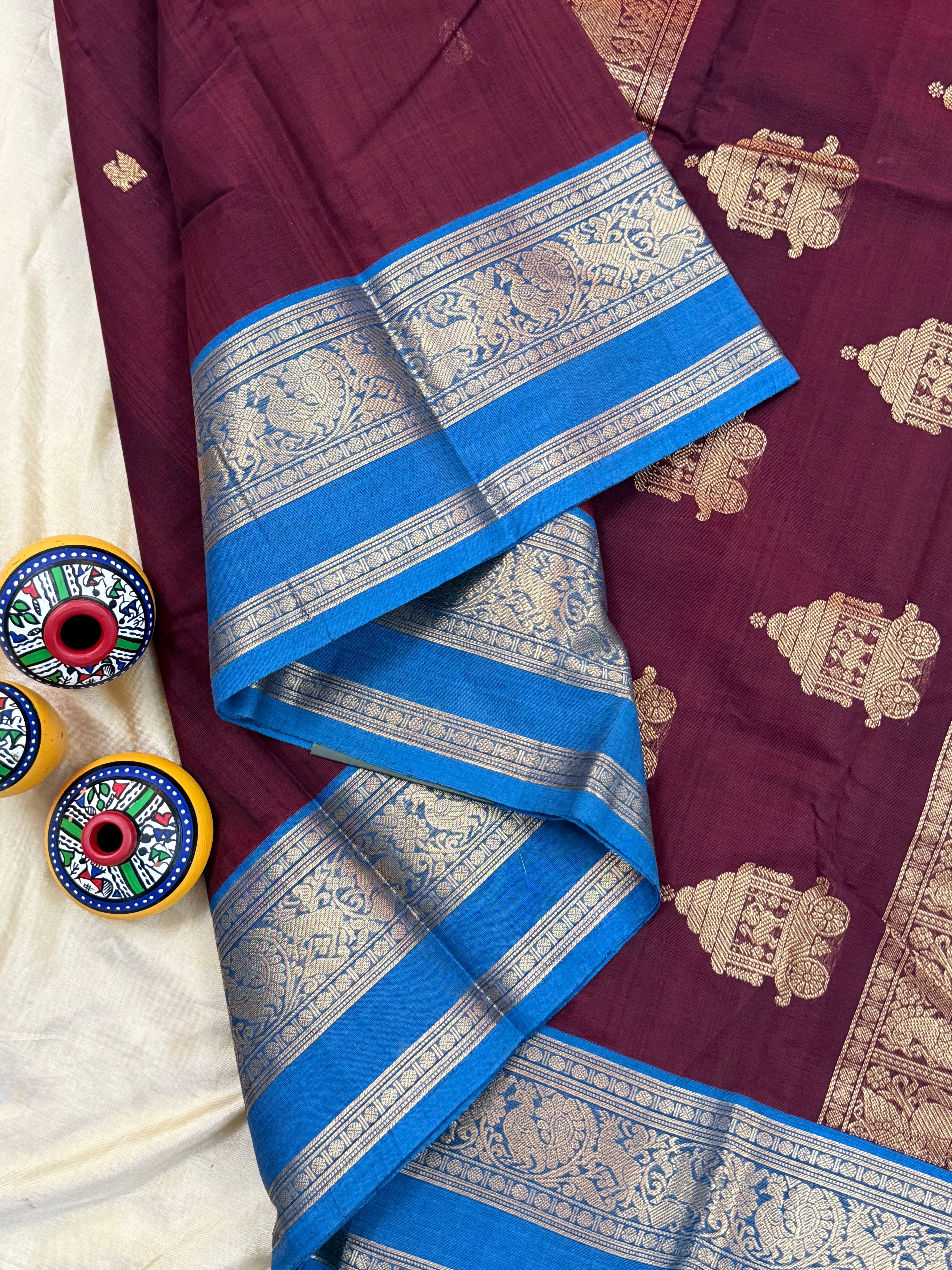 Araku and blue unique pallu/ Kanchi Cotton