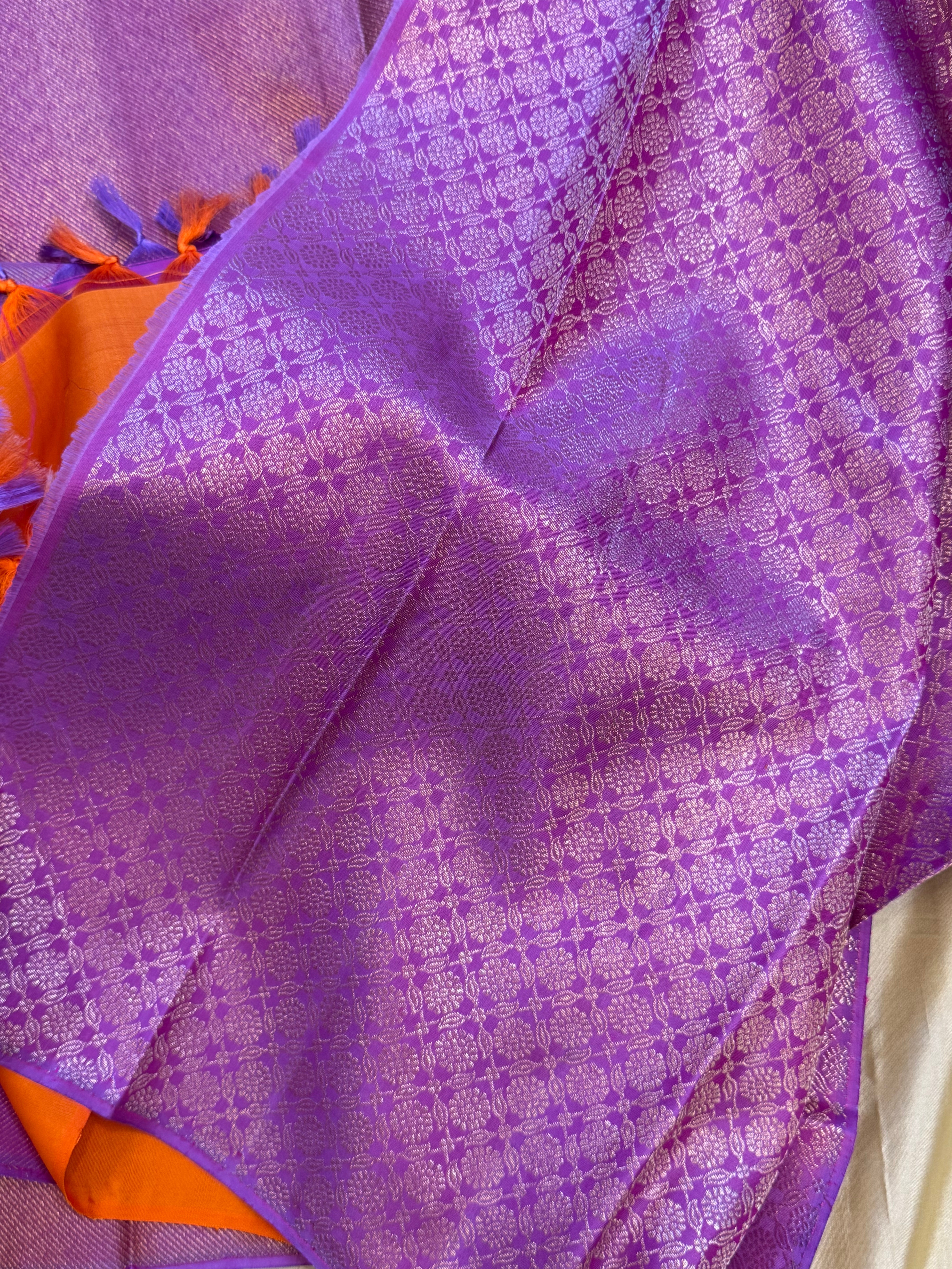 Orange Ikkat fusion kanjipuram saree