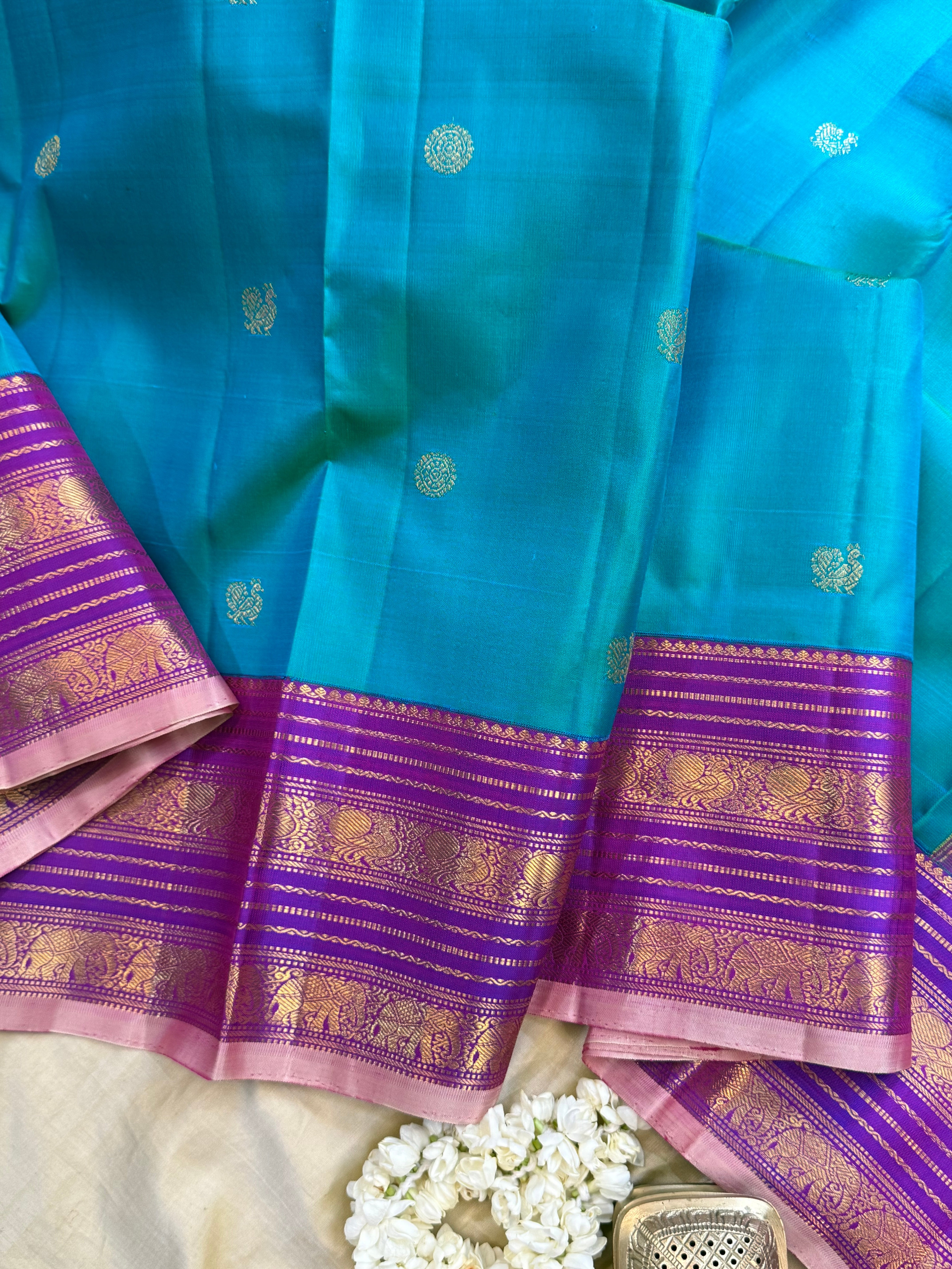 Blue shot green and purple varisapet border/ Arani silk CL10111