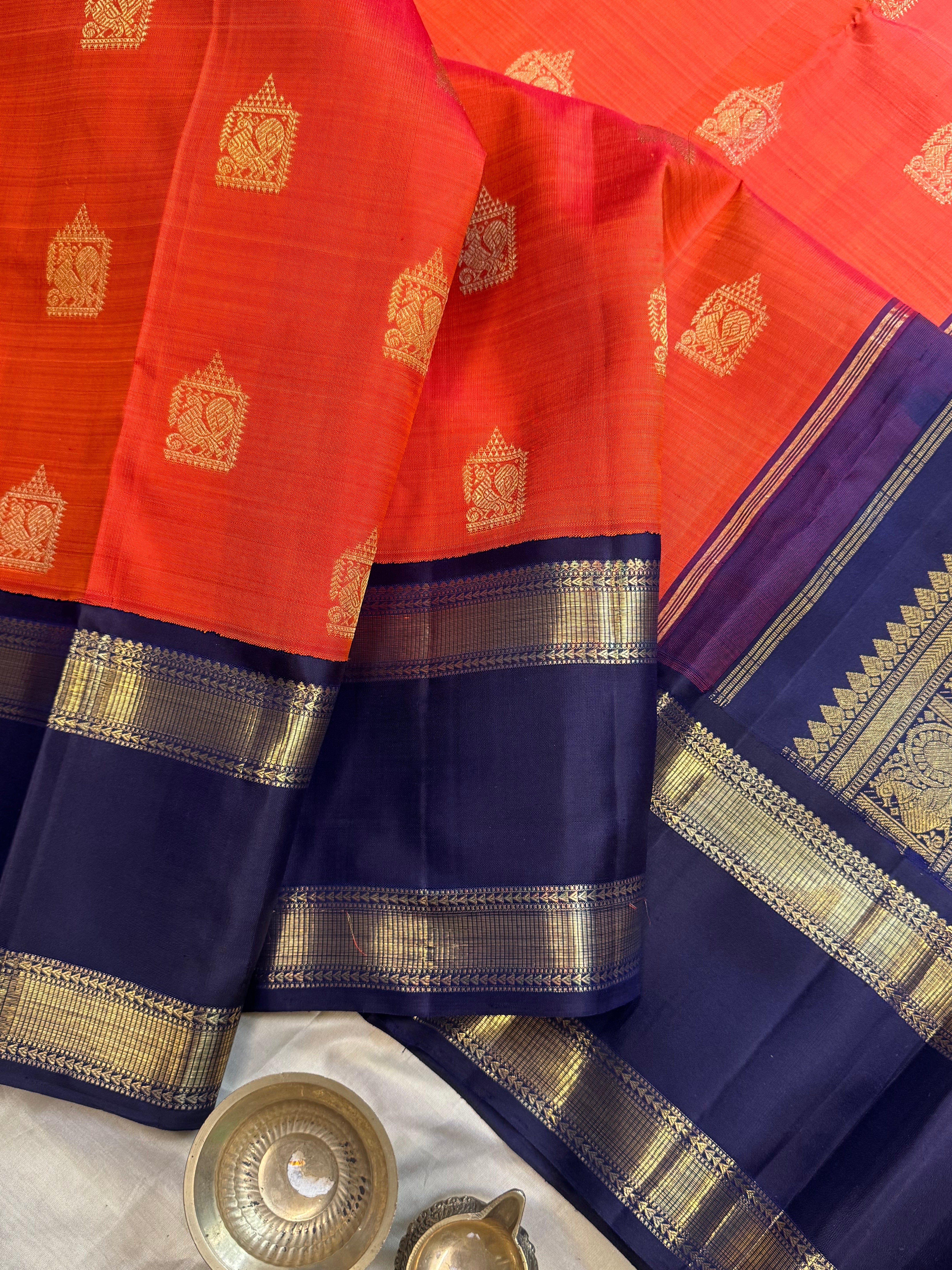 AALAYAM : Orange retta pet korvai  kanjipuram silk