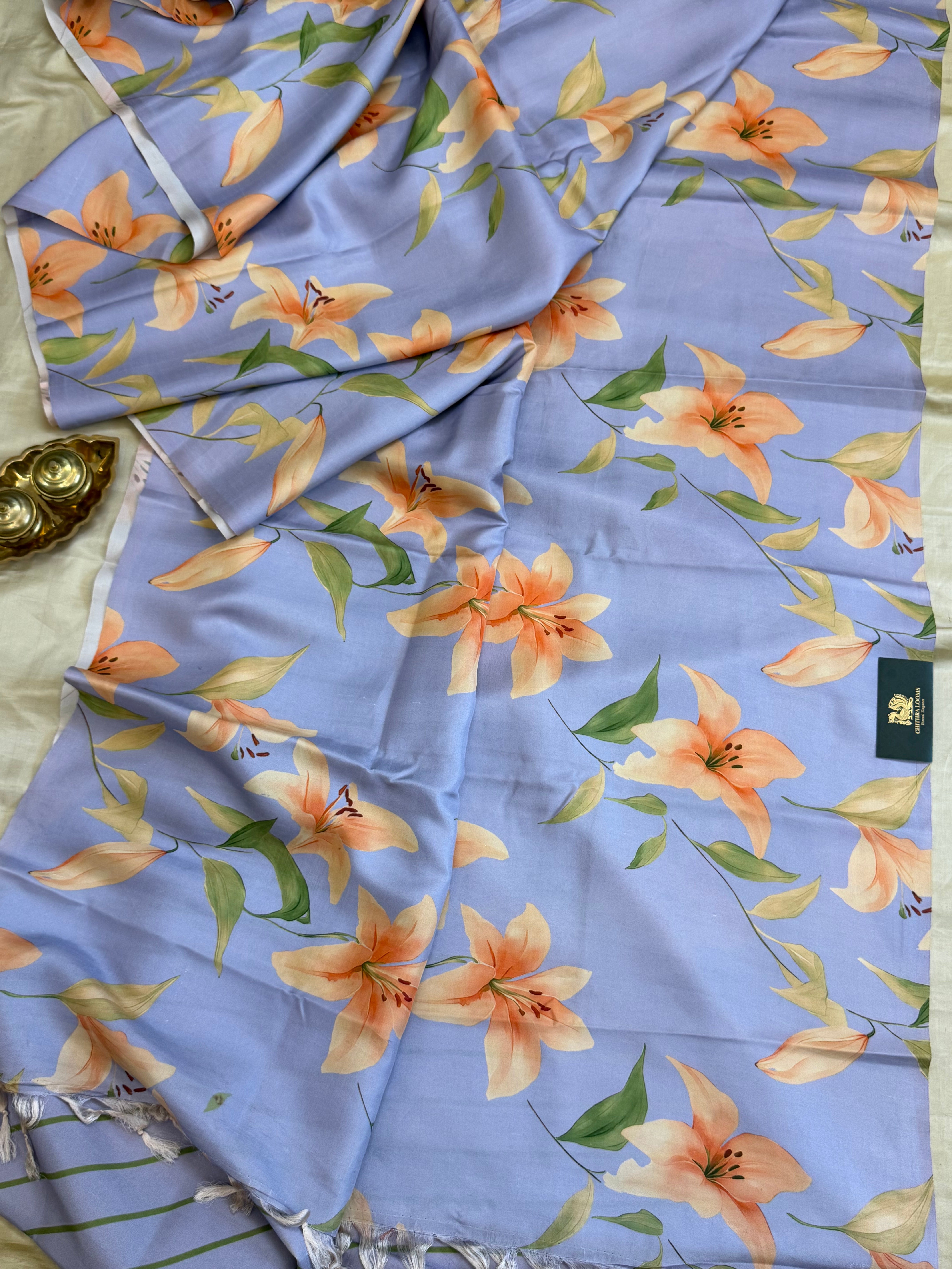 FLORAL DIGITAL PRINTED PURE ZARI / KANJIPURAM SILK SAREE CLSA 10816