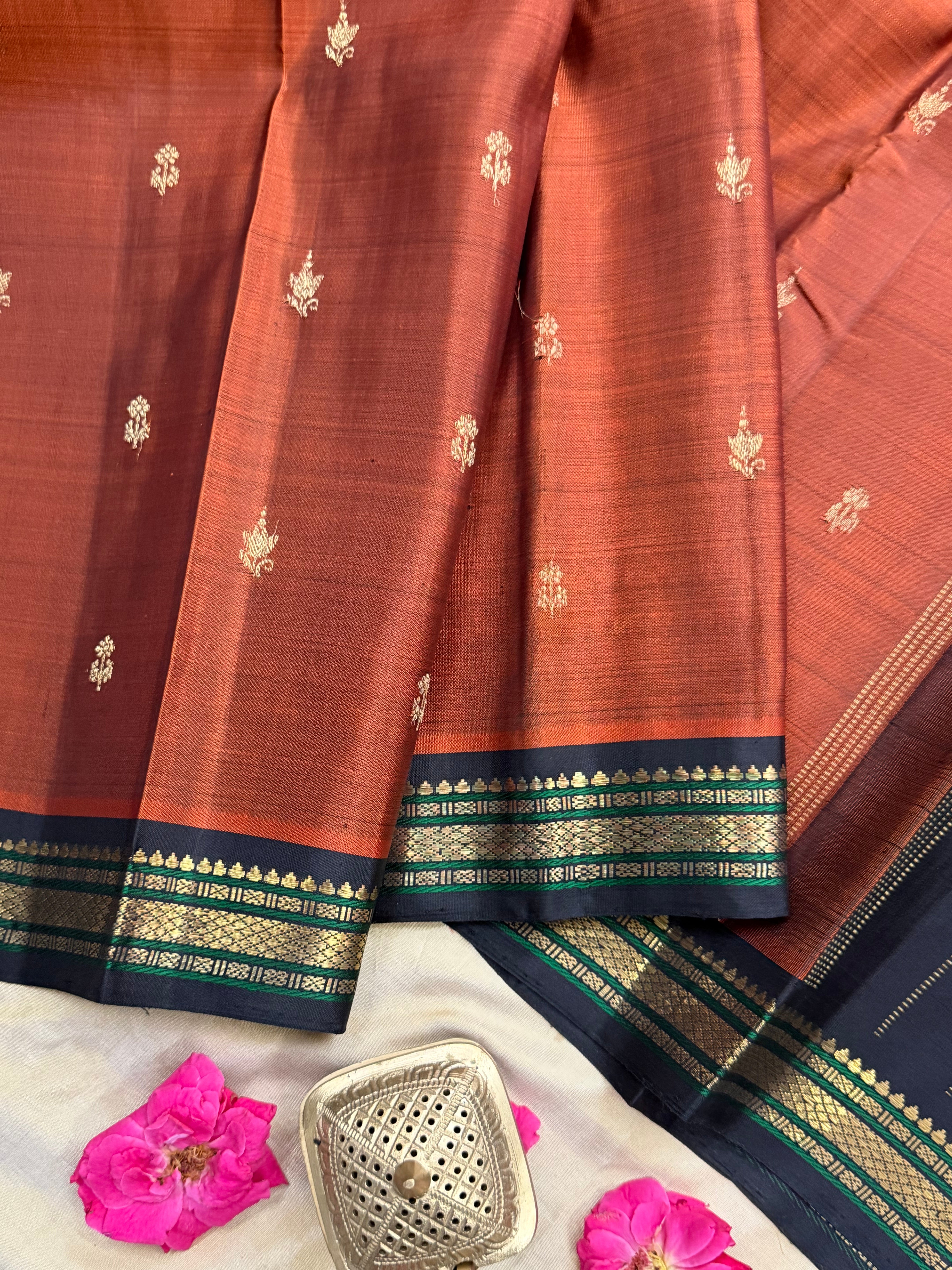Rust small border pure Zari Kanjipuram silk CLSA7043