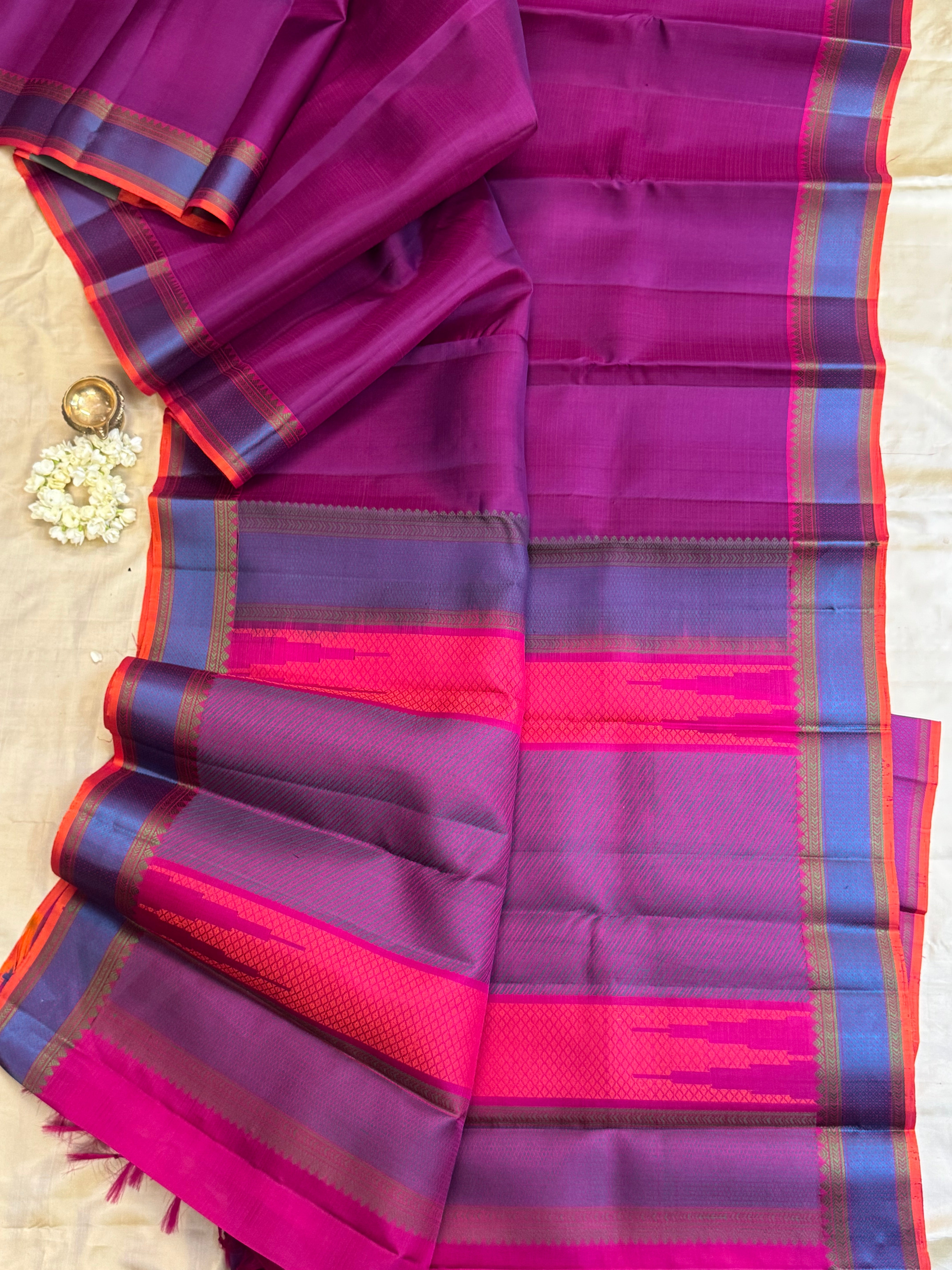 Vadamalli pink small border/ Varnangal soft silk