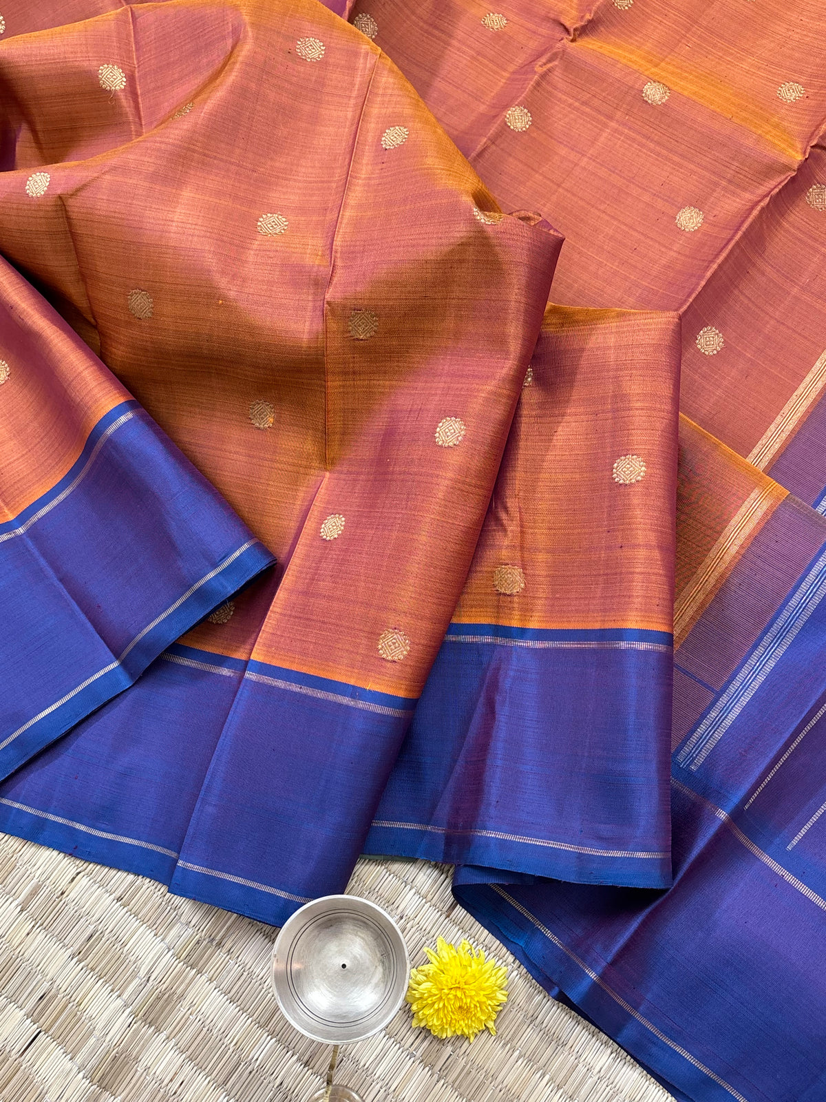 Rustic honey colour pure zari/kanjipuram silk saree clsa 11284