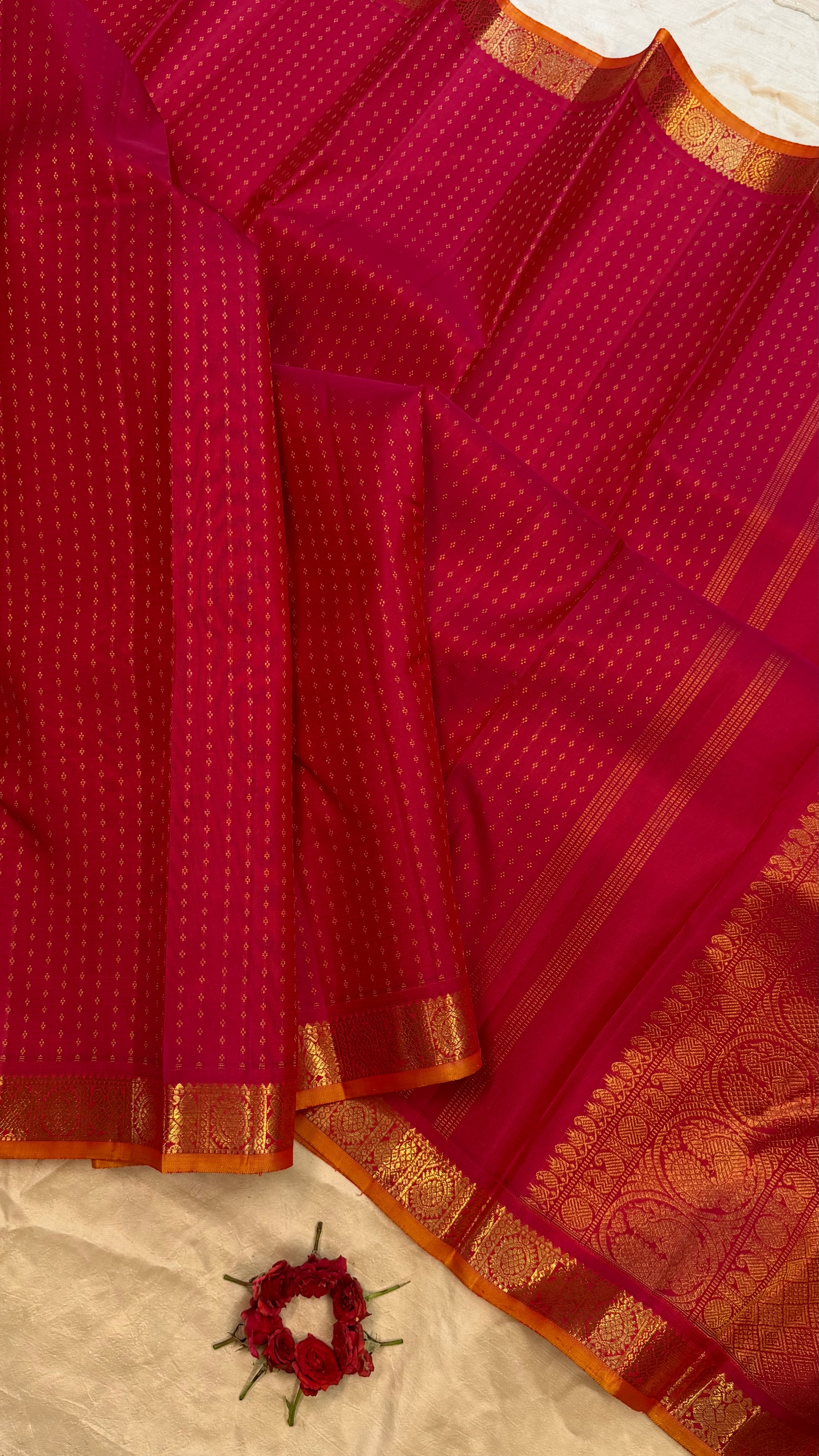 Pinkish orange  Laksham Butta / Kanjipuram silk