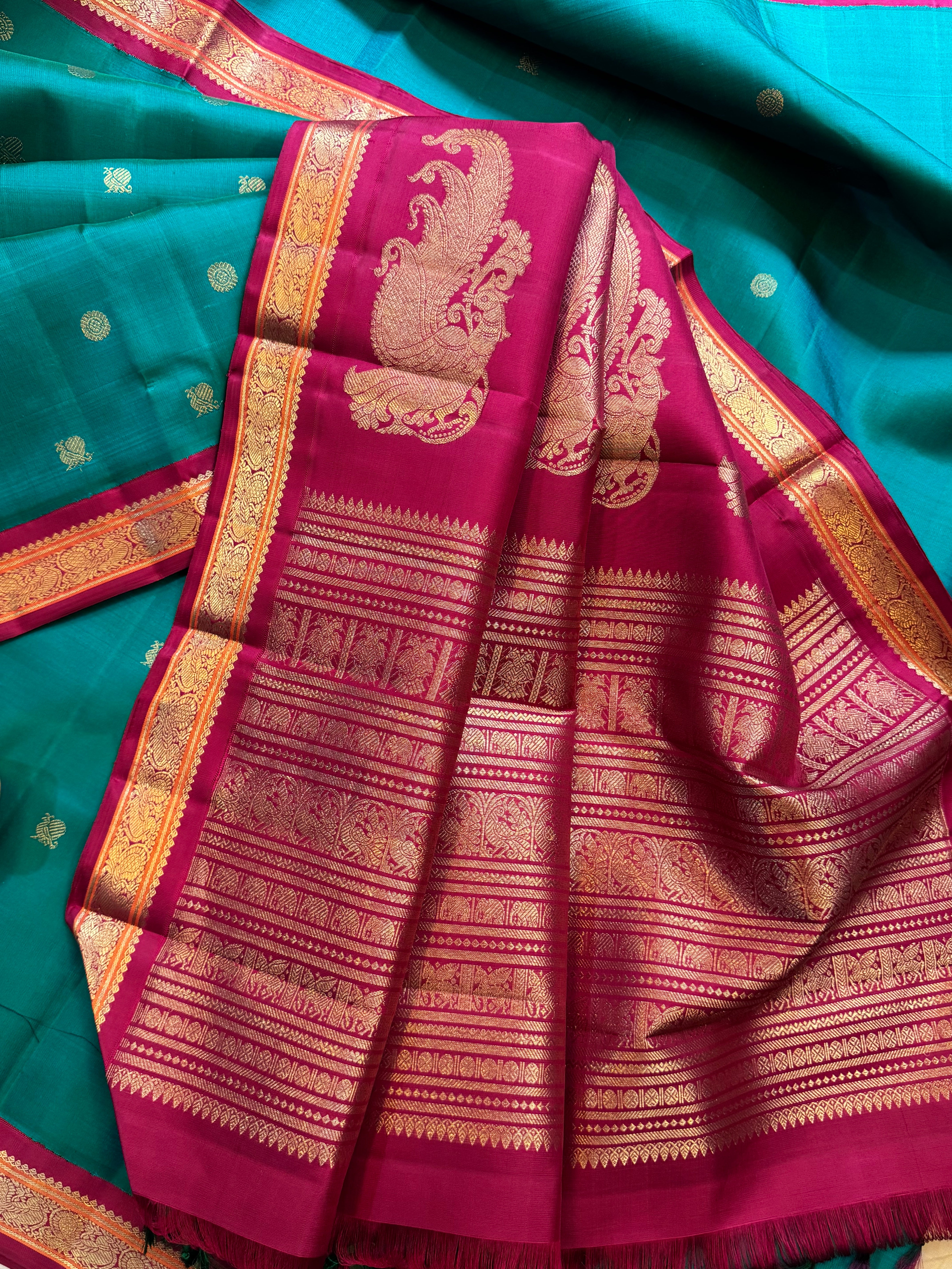 Jade green korvai  : Kanjipuram silk