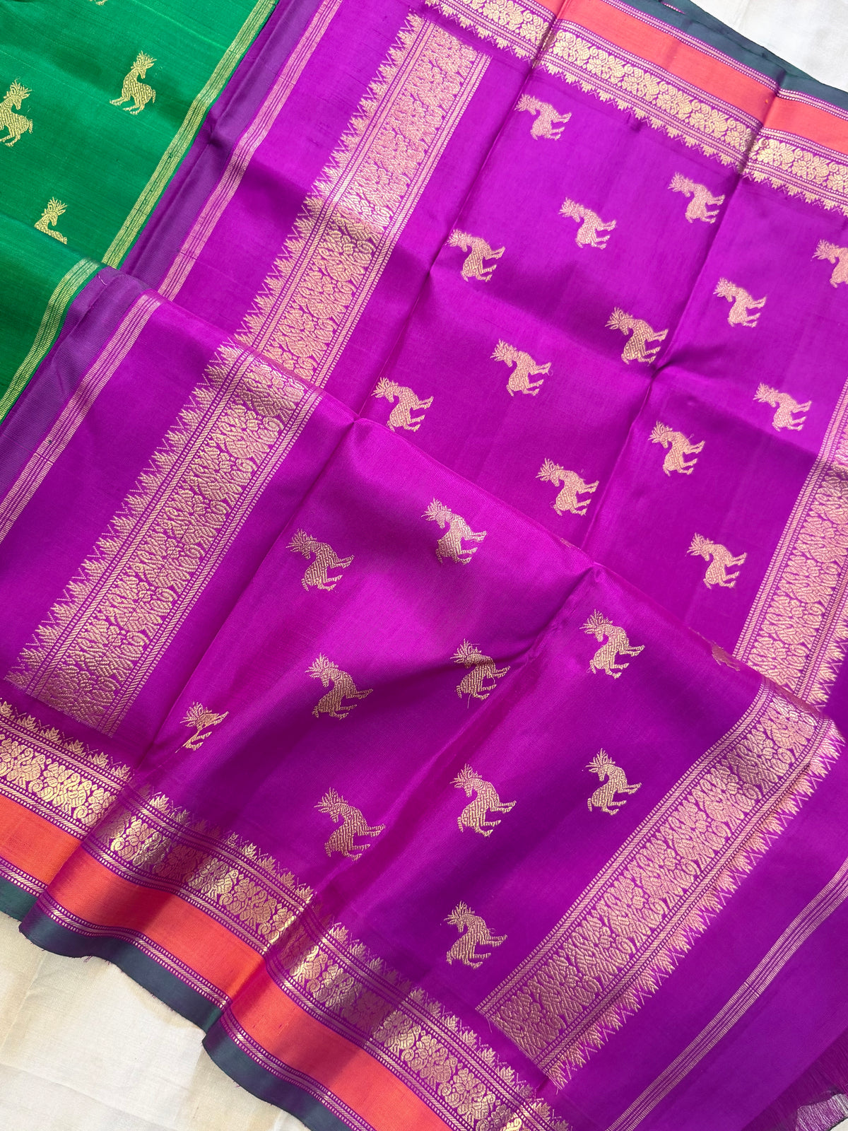 Colours of Navarathri green maan Butta Korvai  / pure Kanjipuram silk