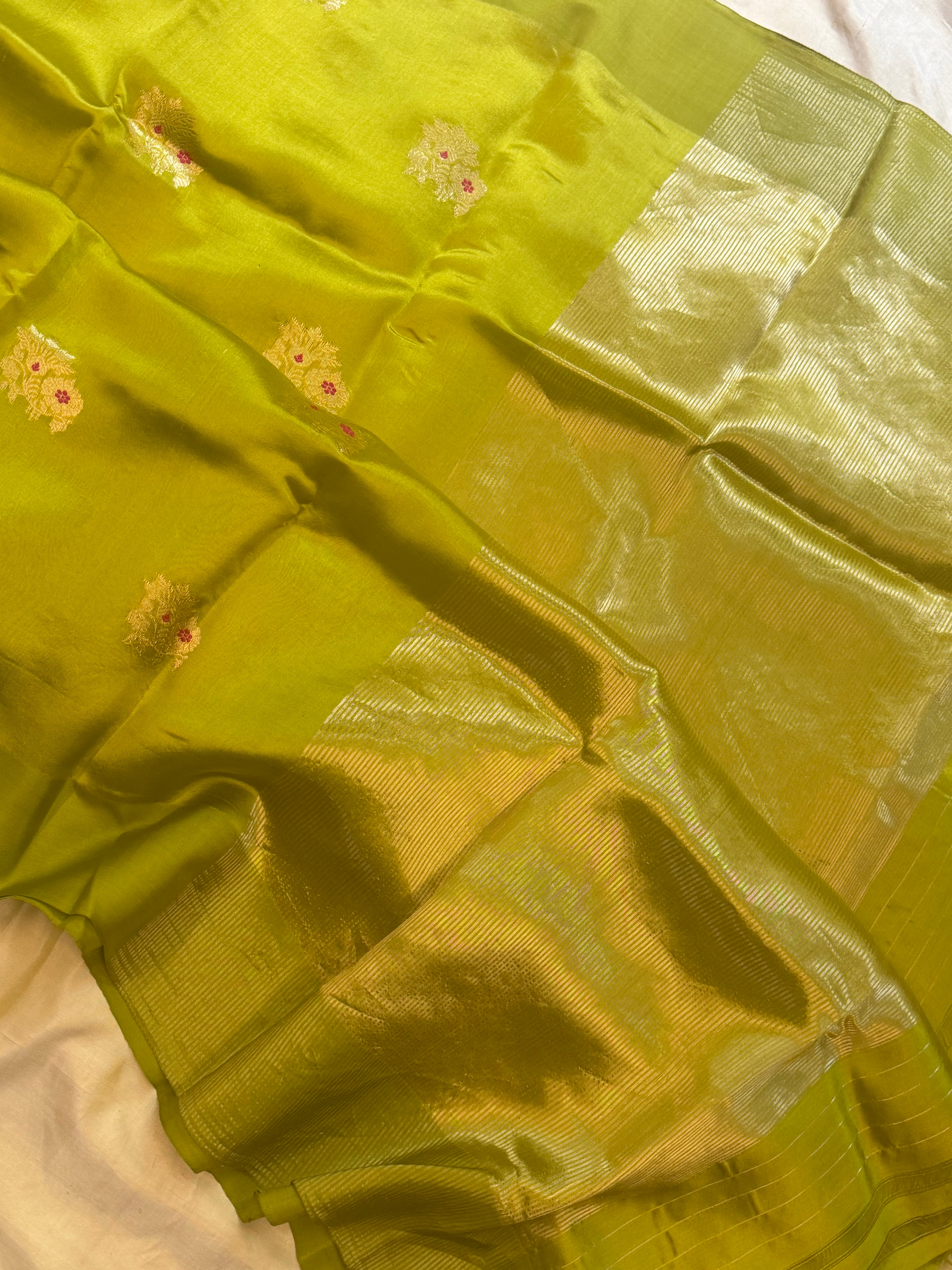 Olive green meenakari Butta   / revival Chanderi silk