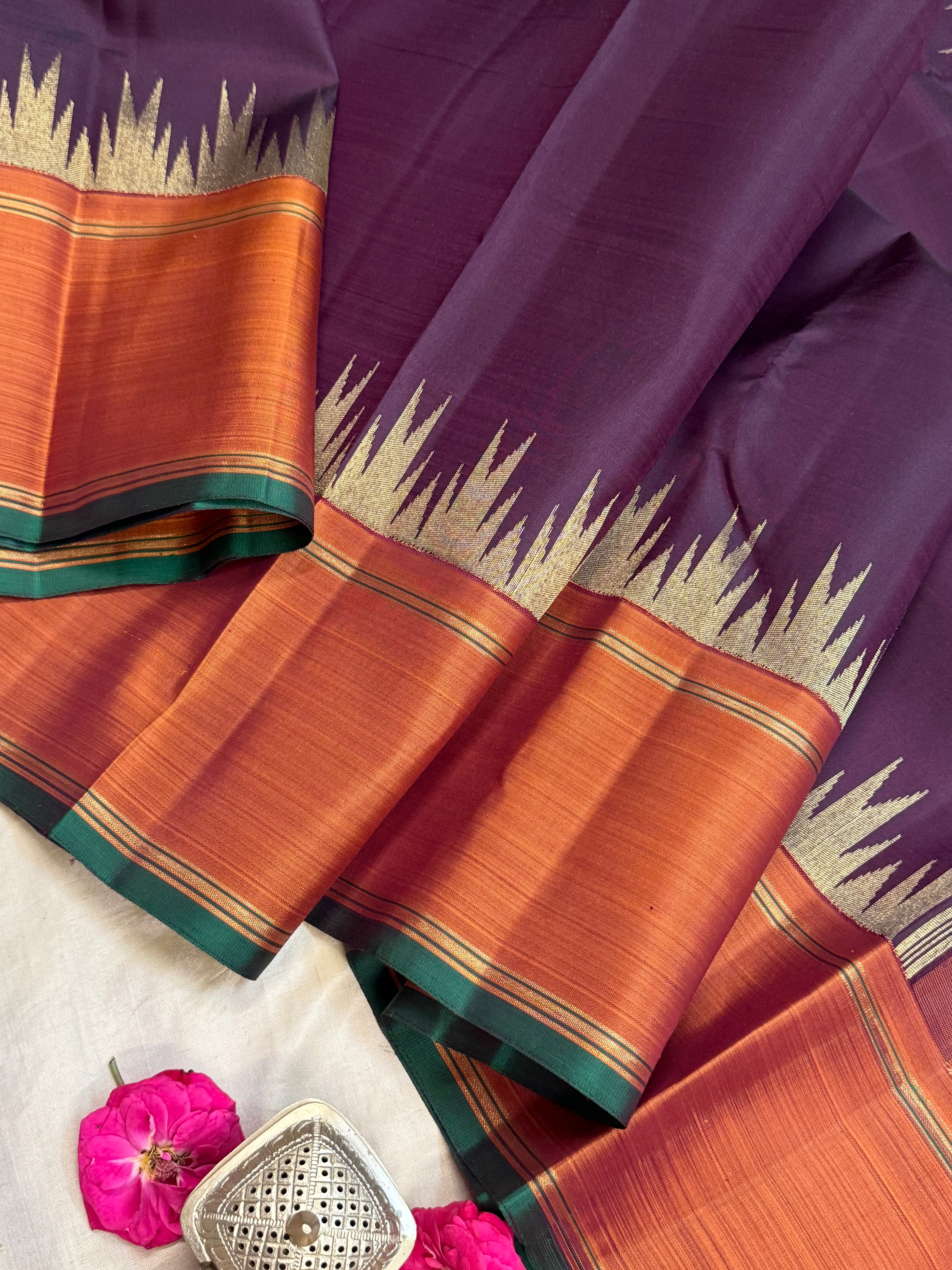 Paaku and rust 8 kol / Kanjipuram silk CLSA9402