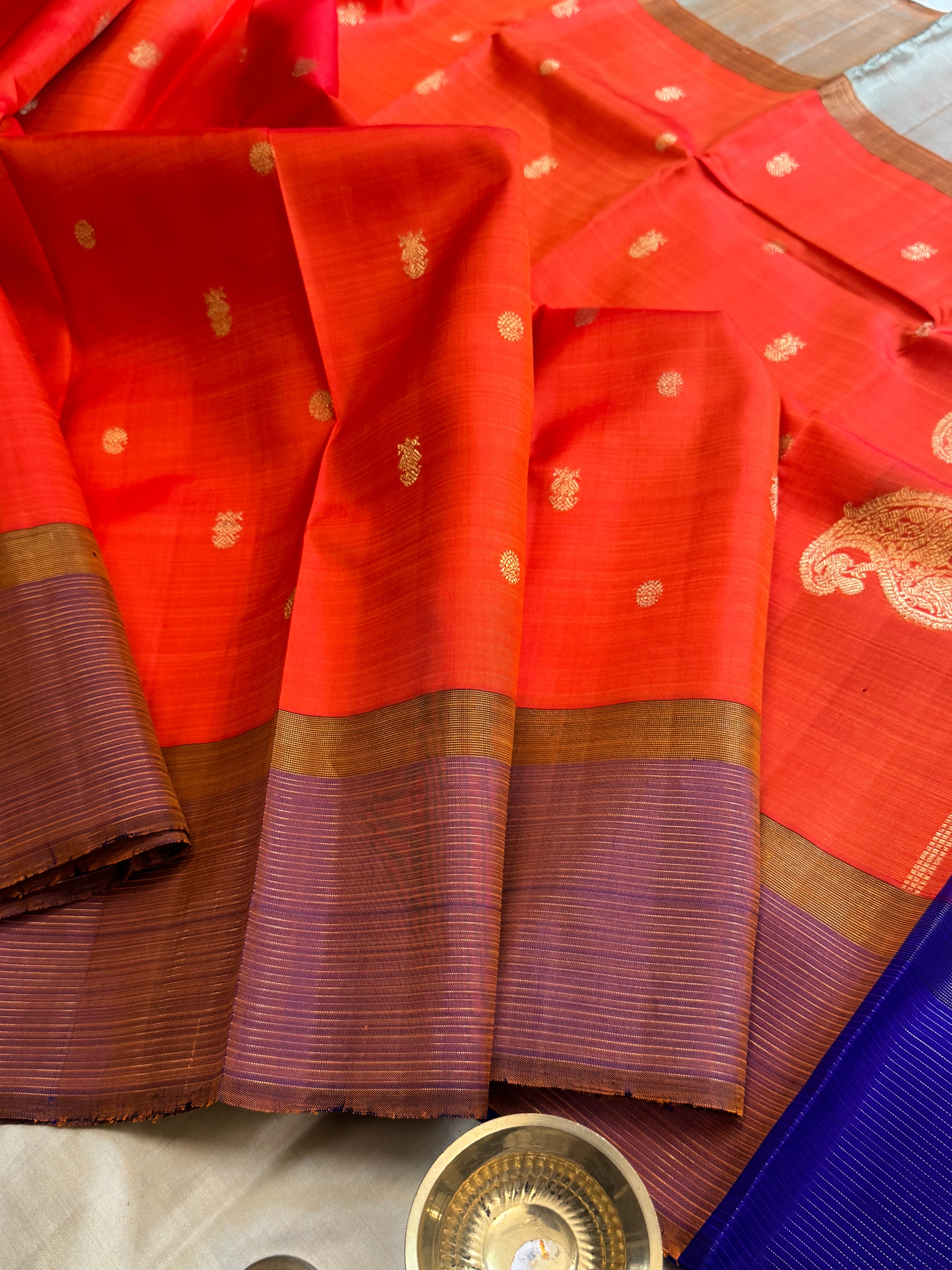Orange Ganga Jamuna Oosi / simple kanjipuram silk