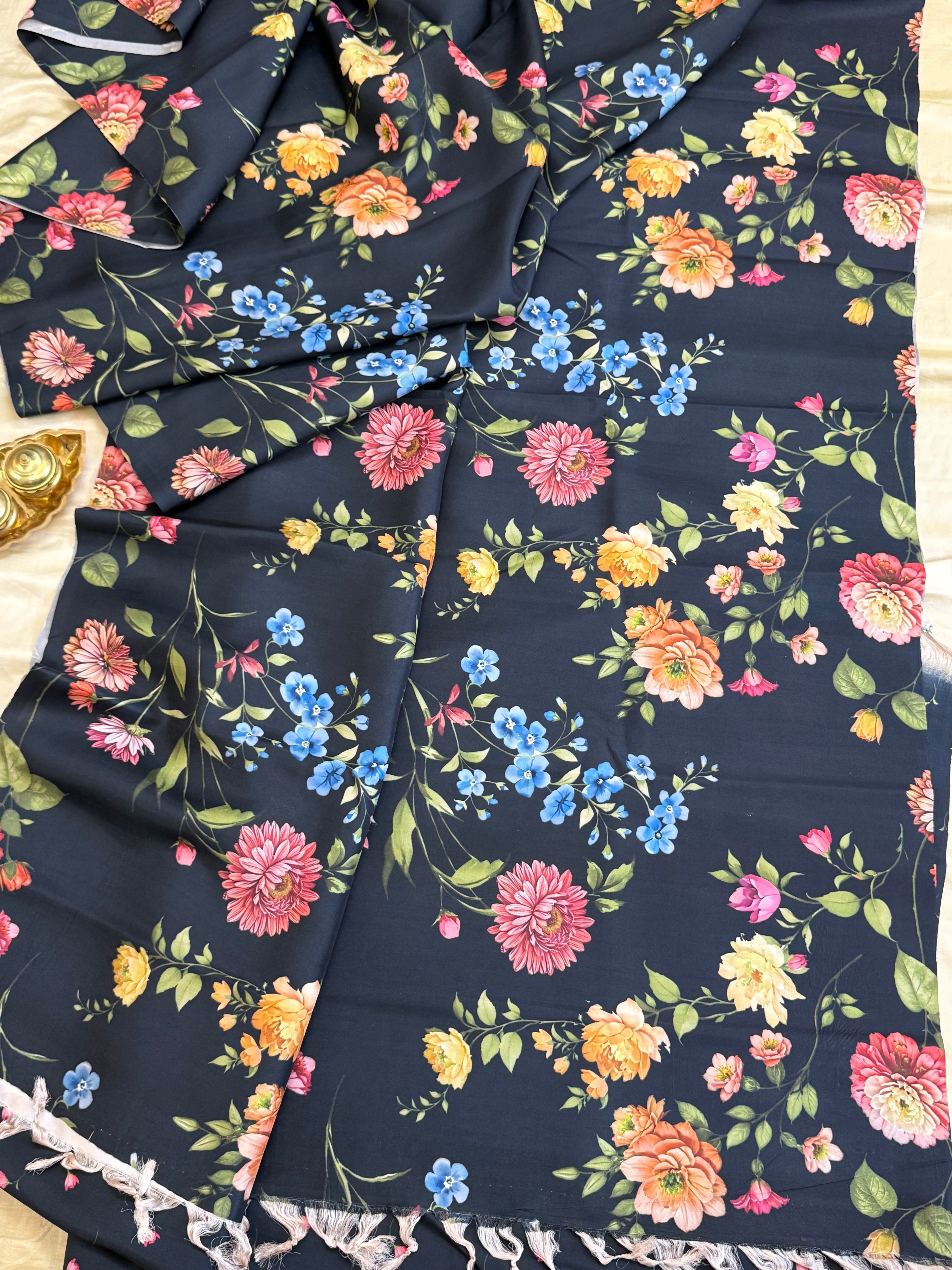 FLORAL DIGITAL PRINTED PURE ZARI / KANJIPURAM SILK SAREE CLSA 10814