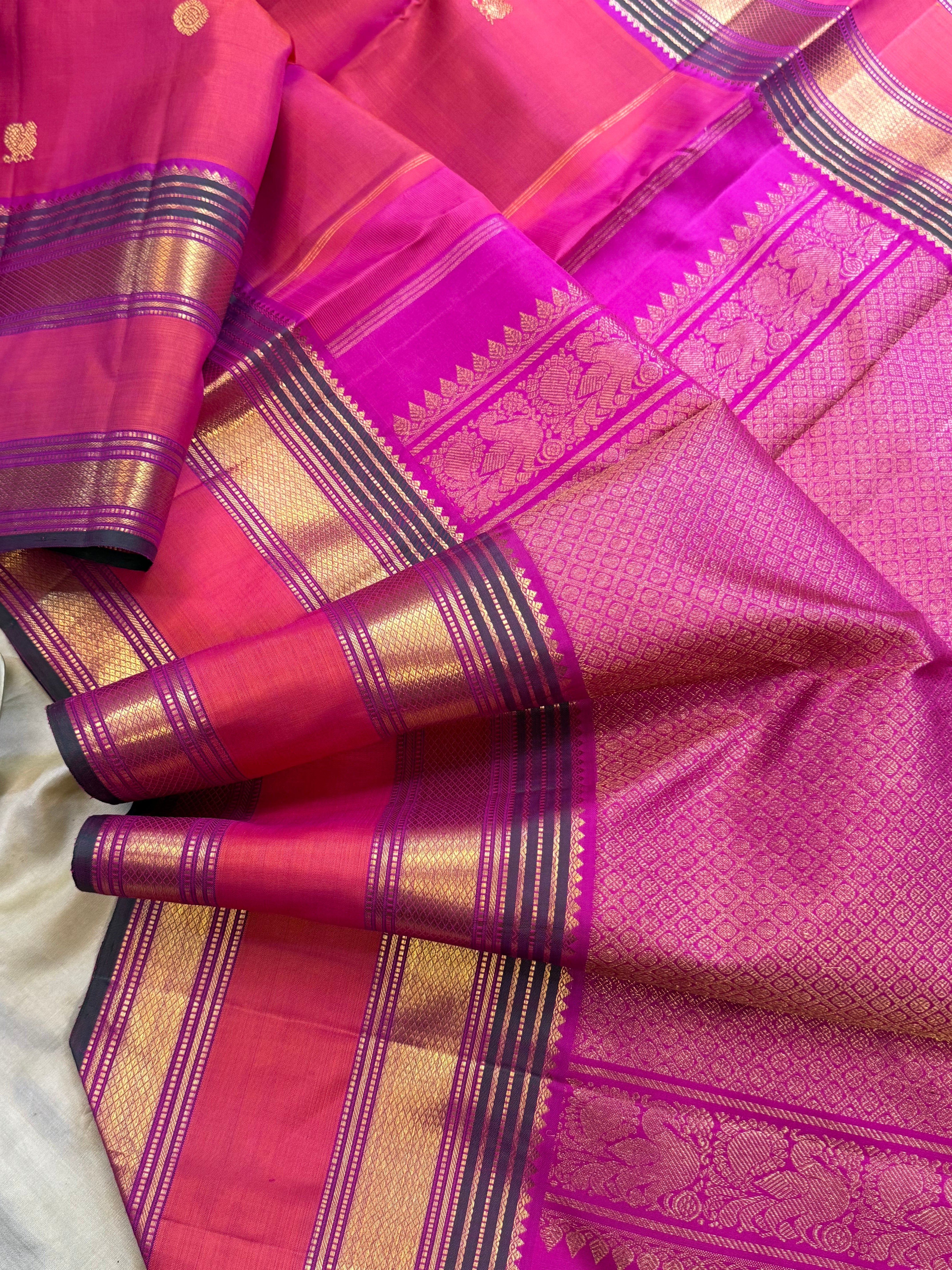 Pinkish orange rettapet border/ Arani Silk CL10106