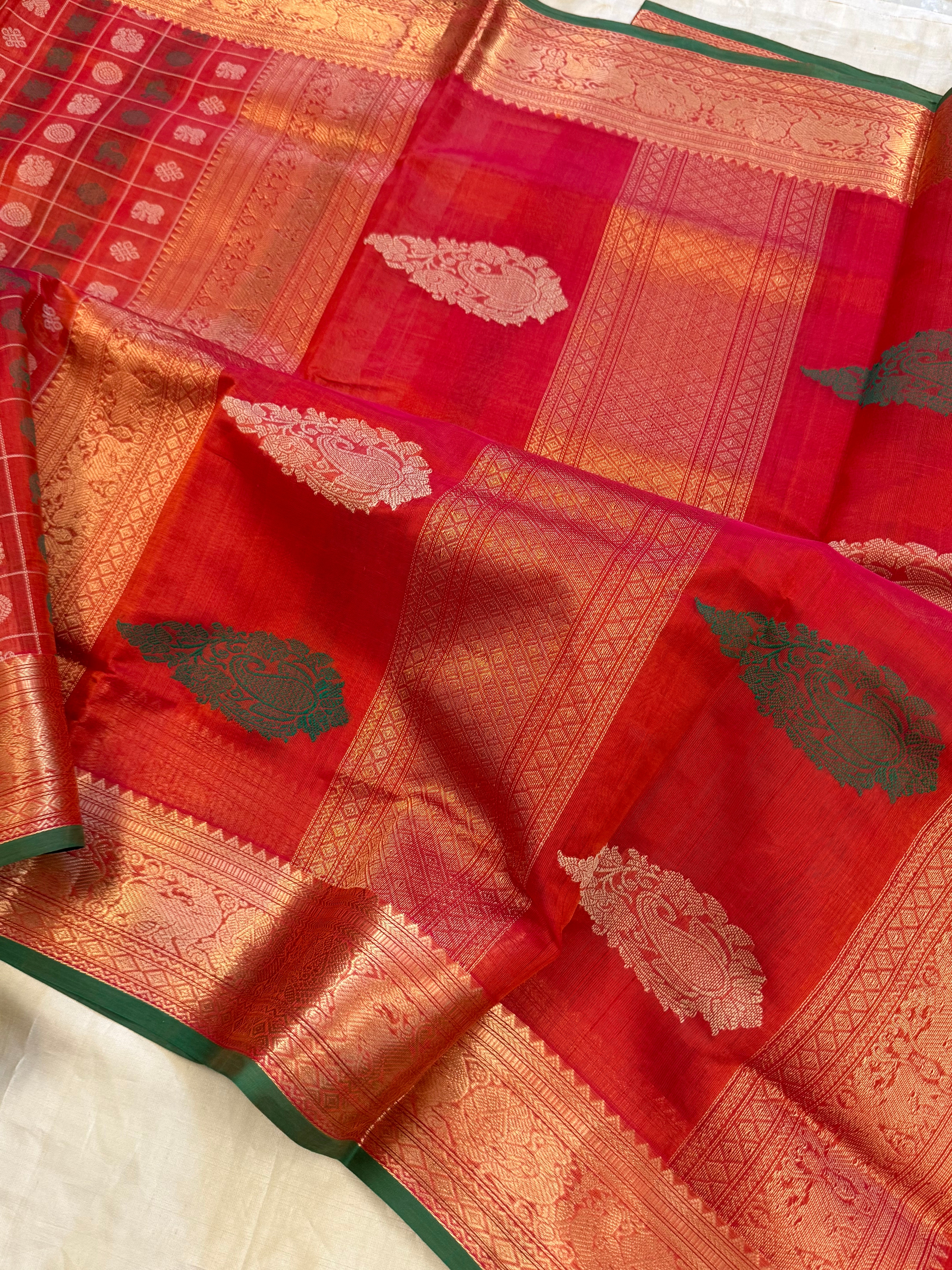 Reddish orange kattam butta / Silk Cotton