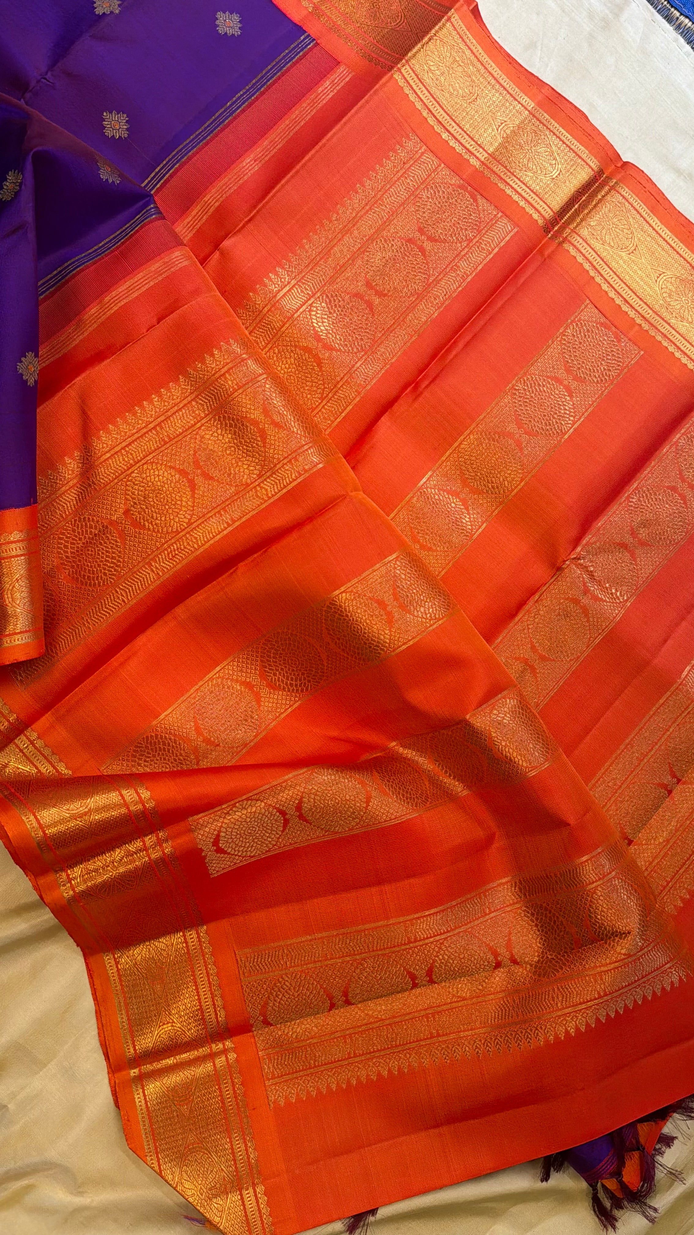 Purple Orange Korvai / Kanjipuram silk