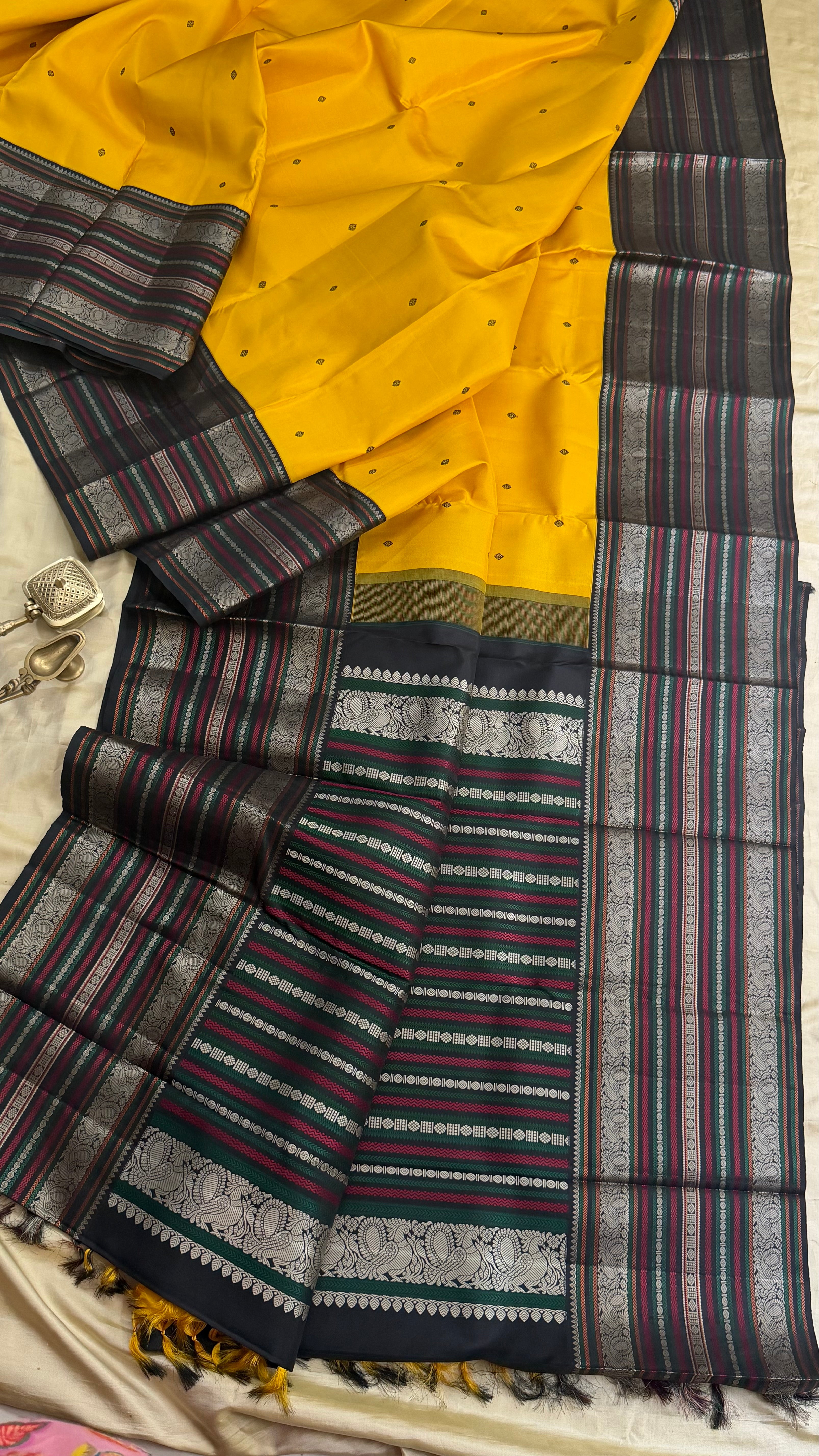 Amoha : Yellow with black varsiapet  Kanjipuram silk 9086CL