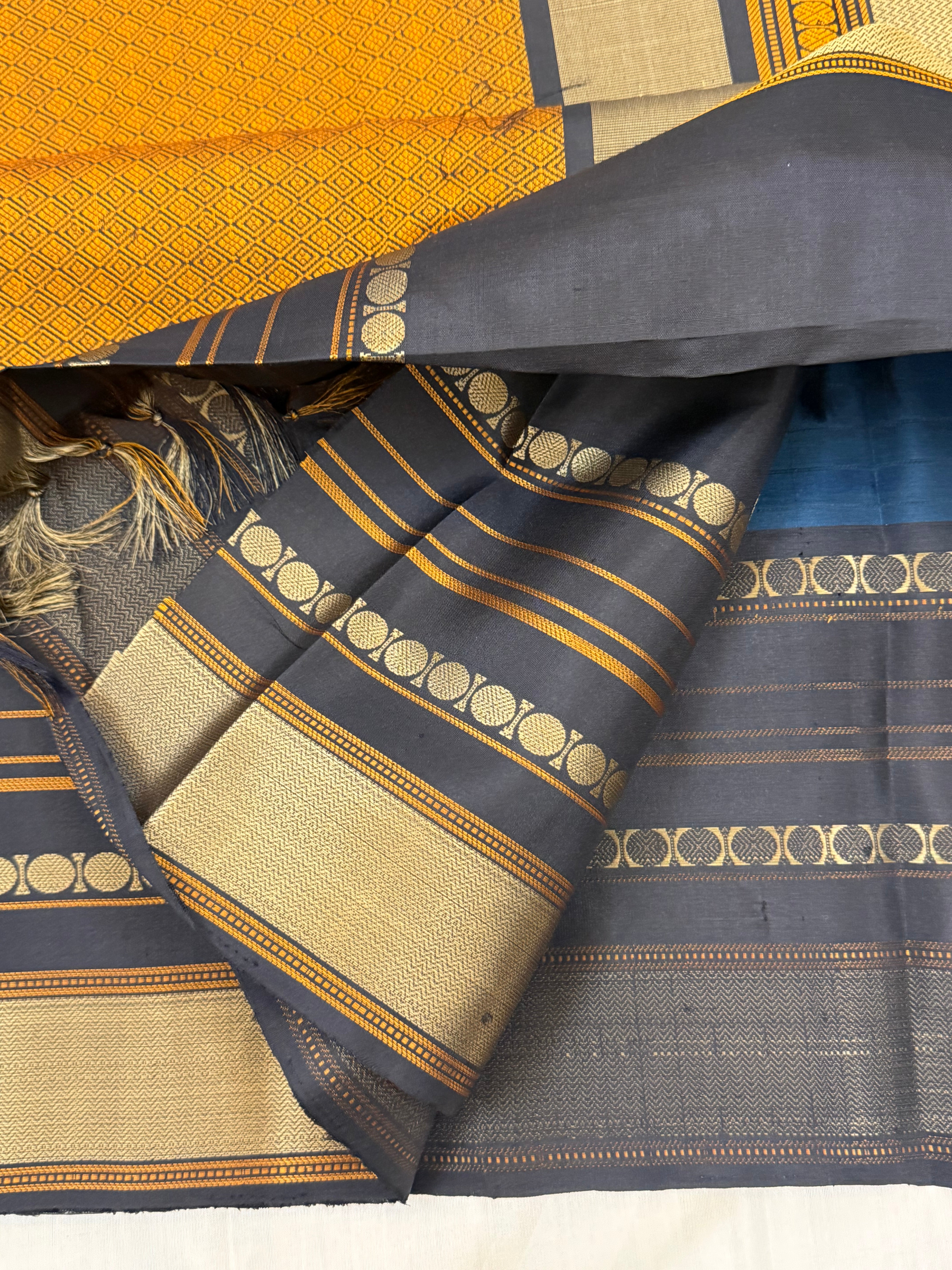Deep blue stripes varisapet border/ Varnangal Thread work  / CLSA11273