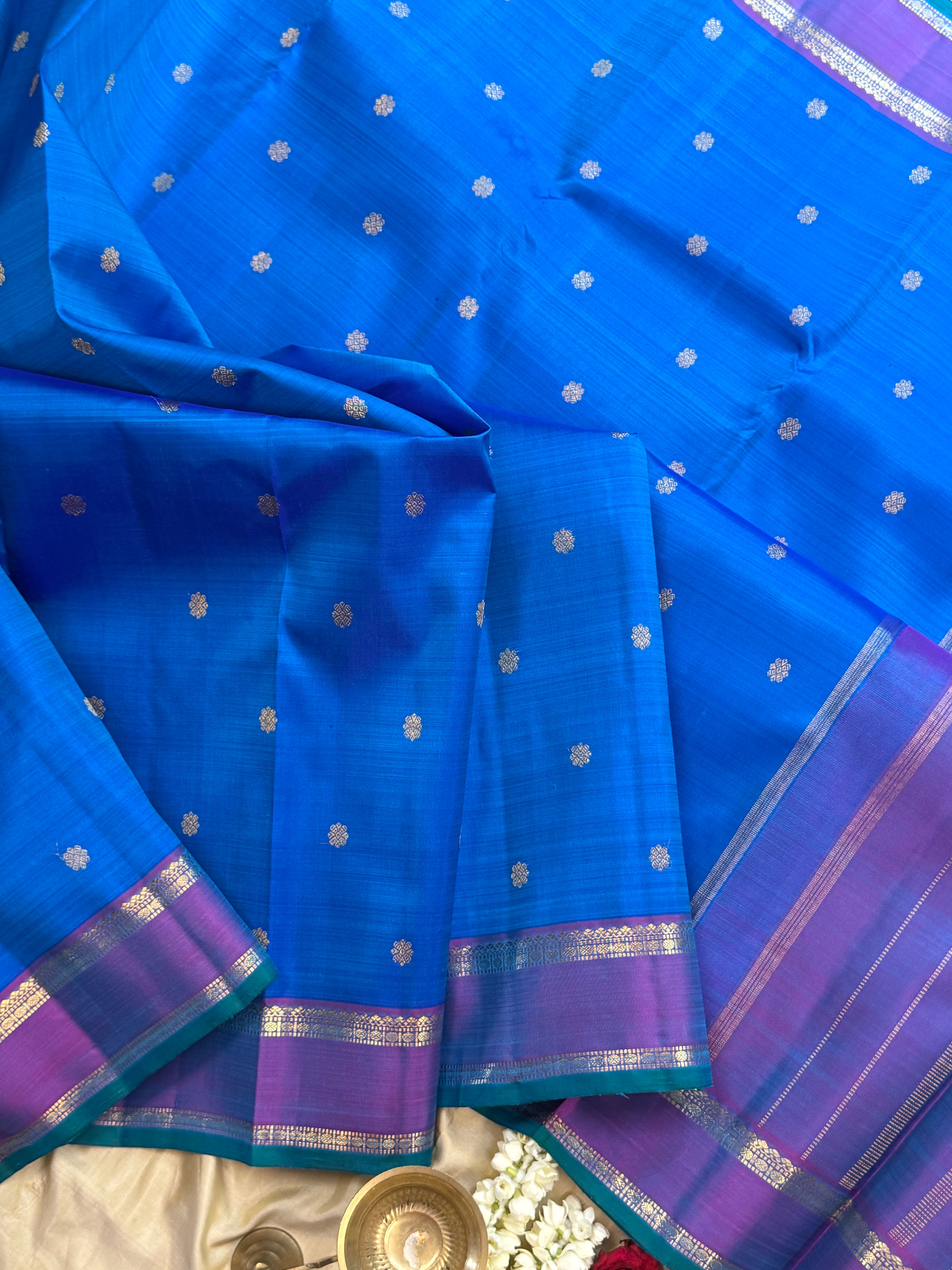 Blue and purple rettapet border/ Kanjipuram silk