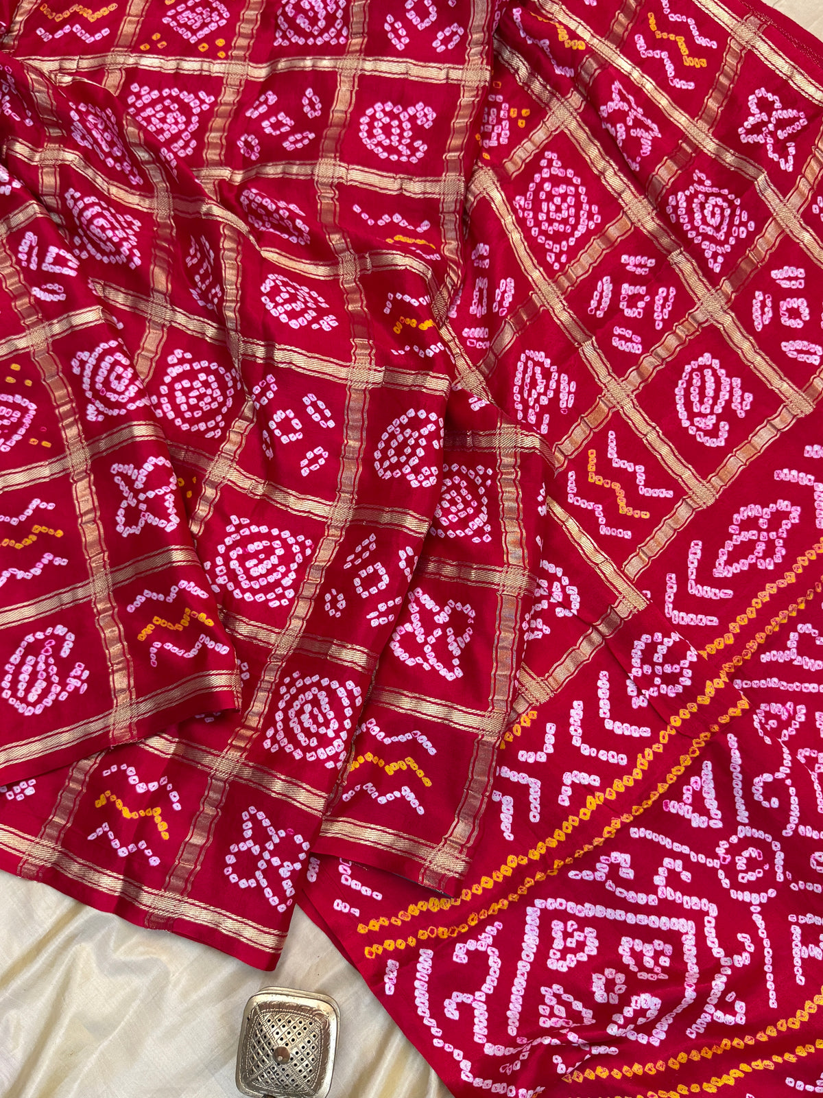 Red bandhini and gajji silk saree clsa 11939
