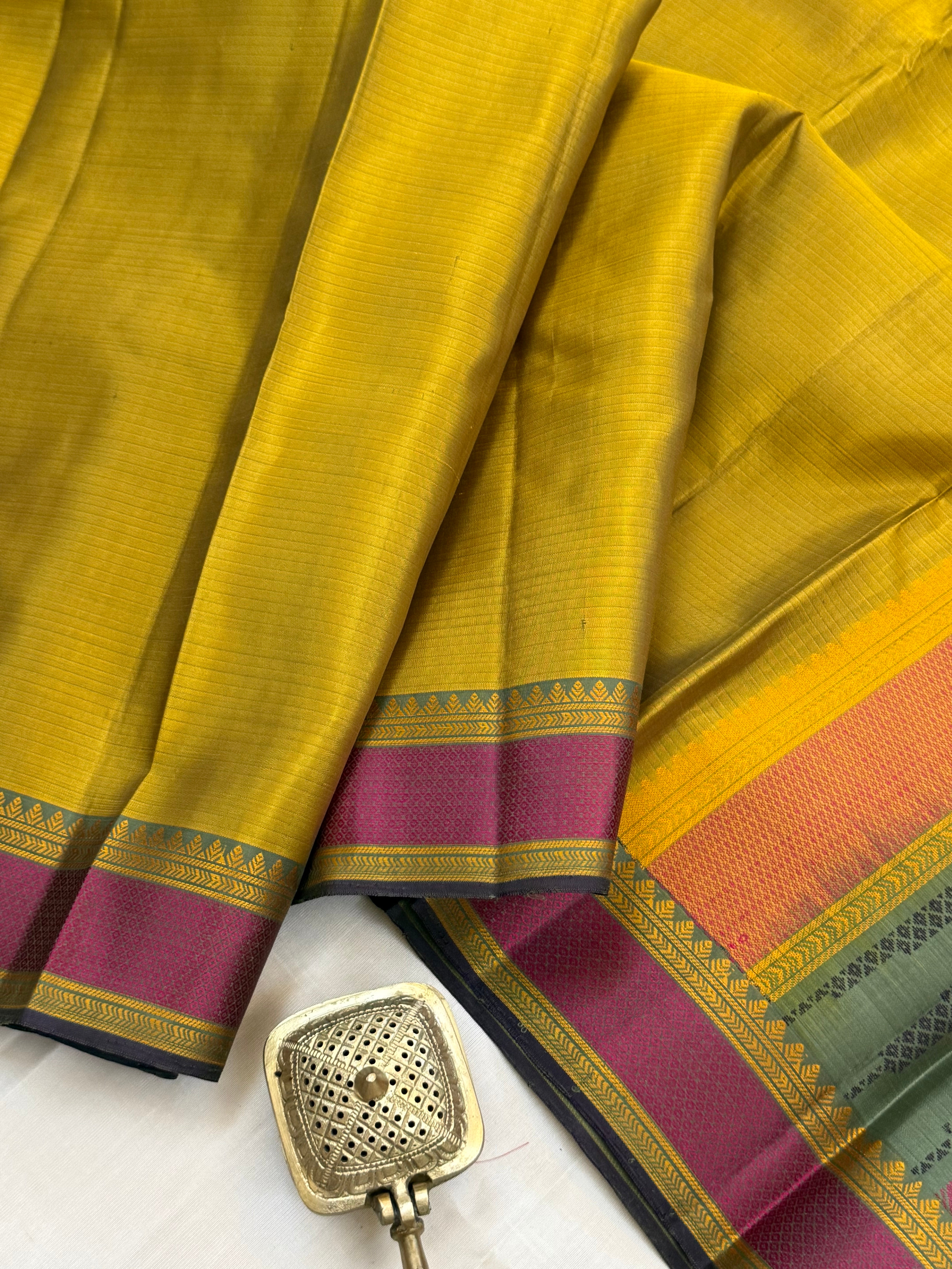 Mustard and pink small border/ Varnangal thread work /CLSA 11271