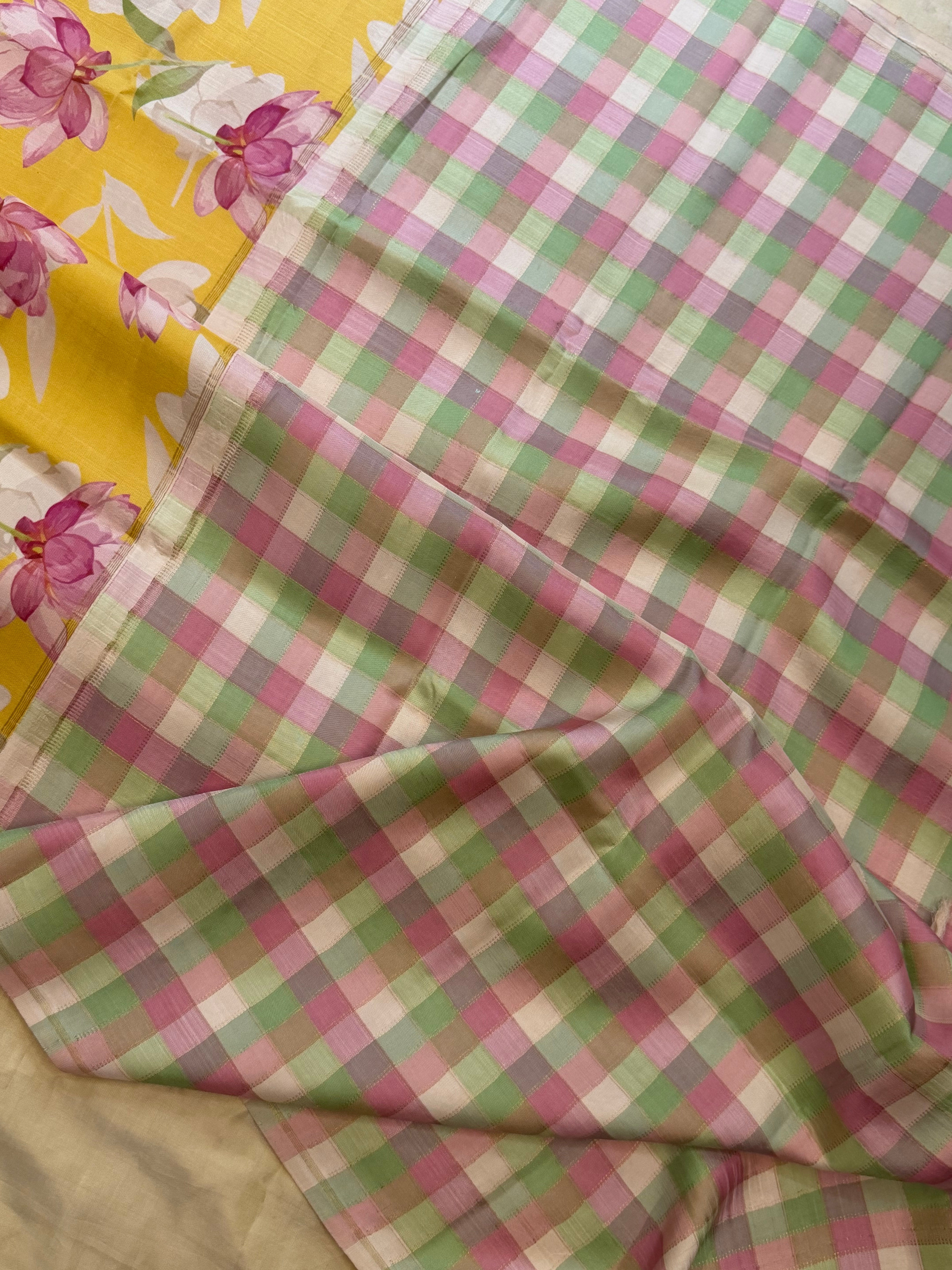 Floral digital printed / pure Zari Kanjipuram silk