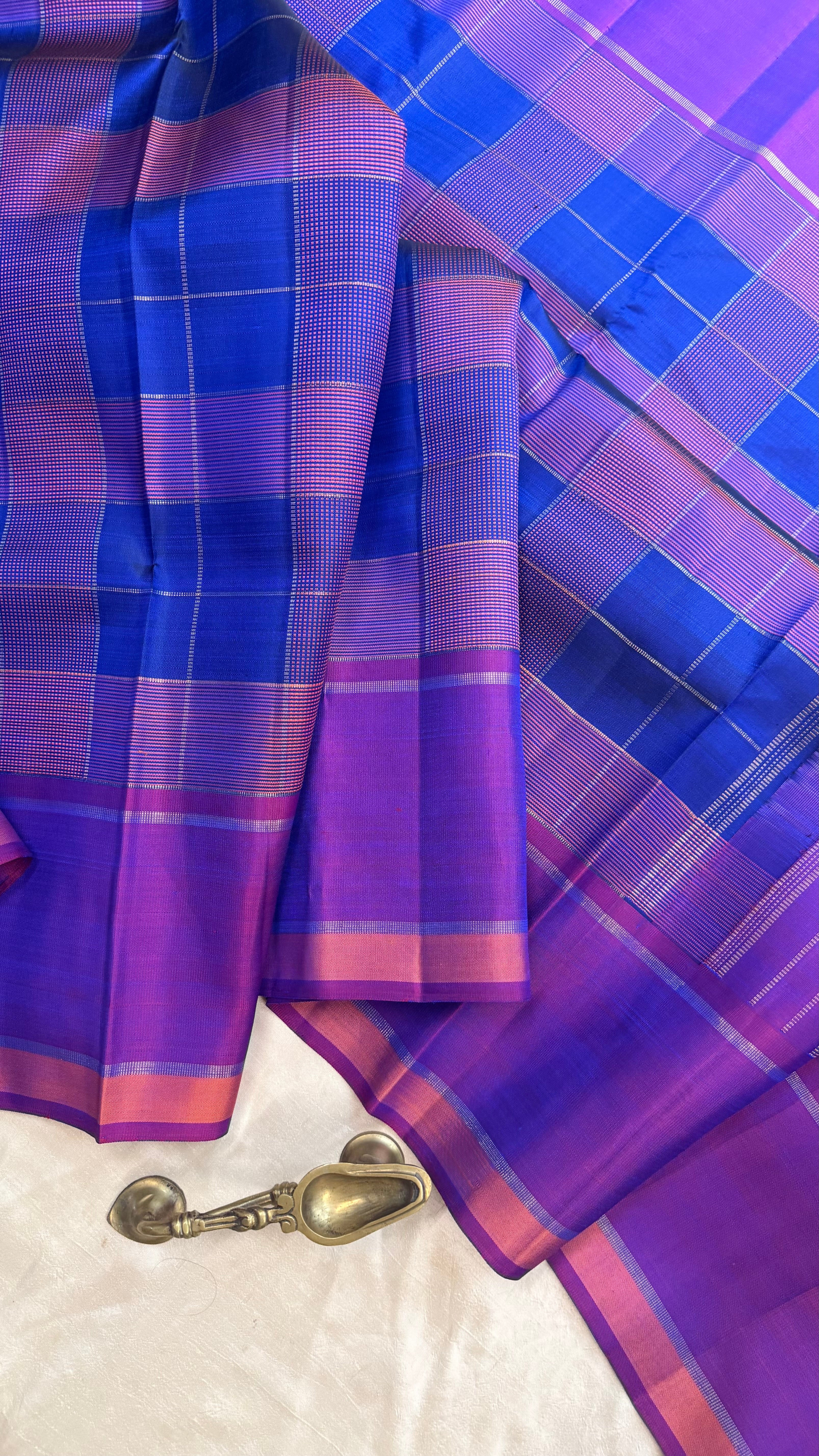 Blue chettinad Kattam / Kanjipuram silk