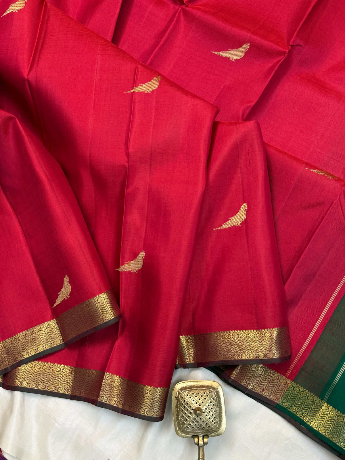 Tomato Red small border kili pure zari/ kanjipuram silk saree clsa 2305