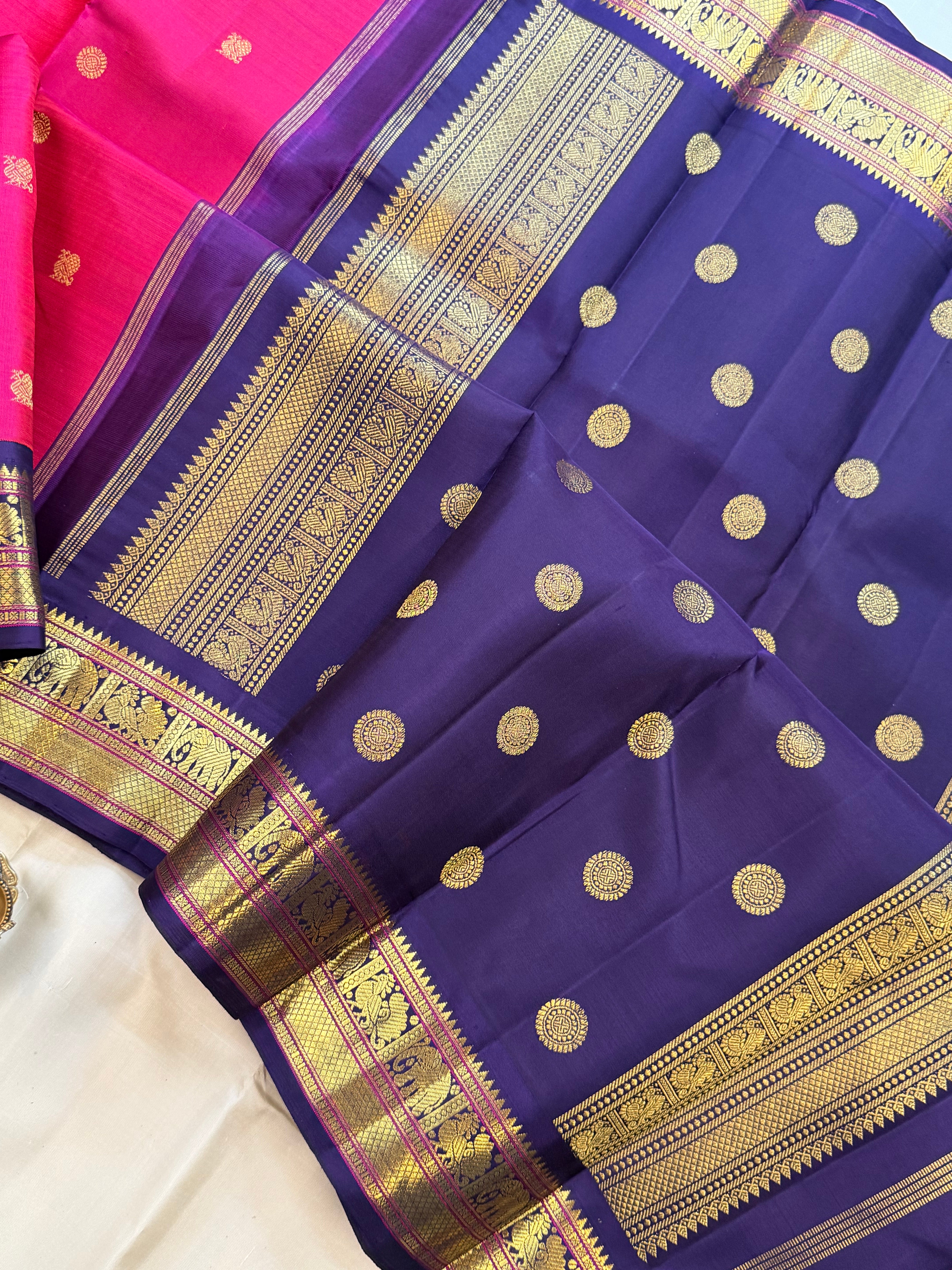 Korvai Varamahalakshmi edit : Double tone pink Korvai Kanjipuram silk saree