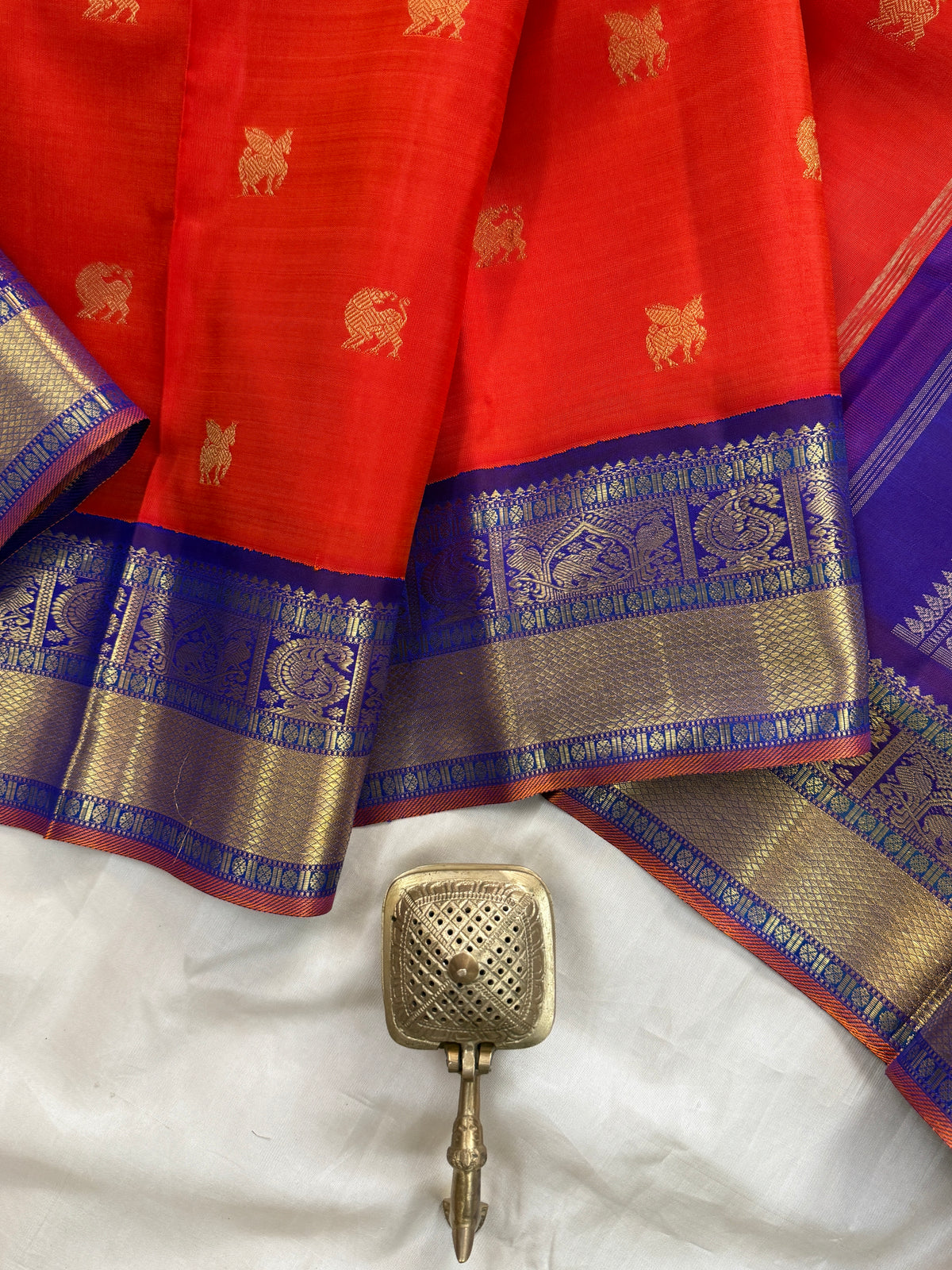vibrant orange with Korvai border/ kanjipuram silk saree clsa 9925