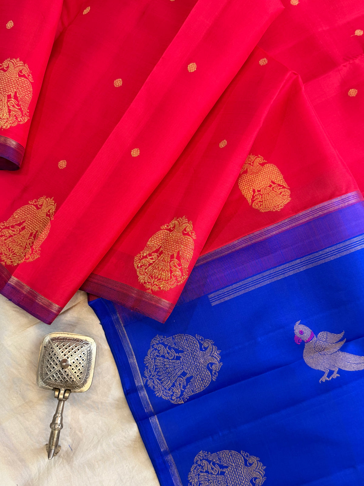 Chilli red border irutalaipakshi - pure Zari Kanjipuram silk