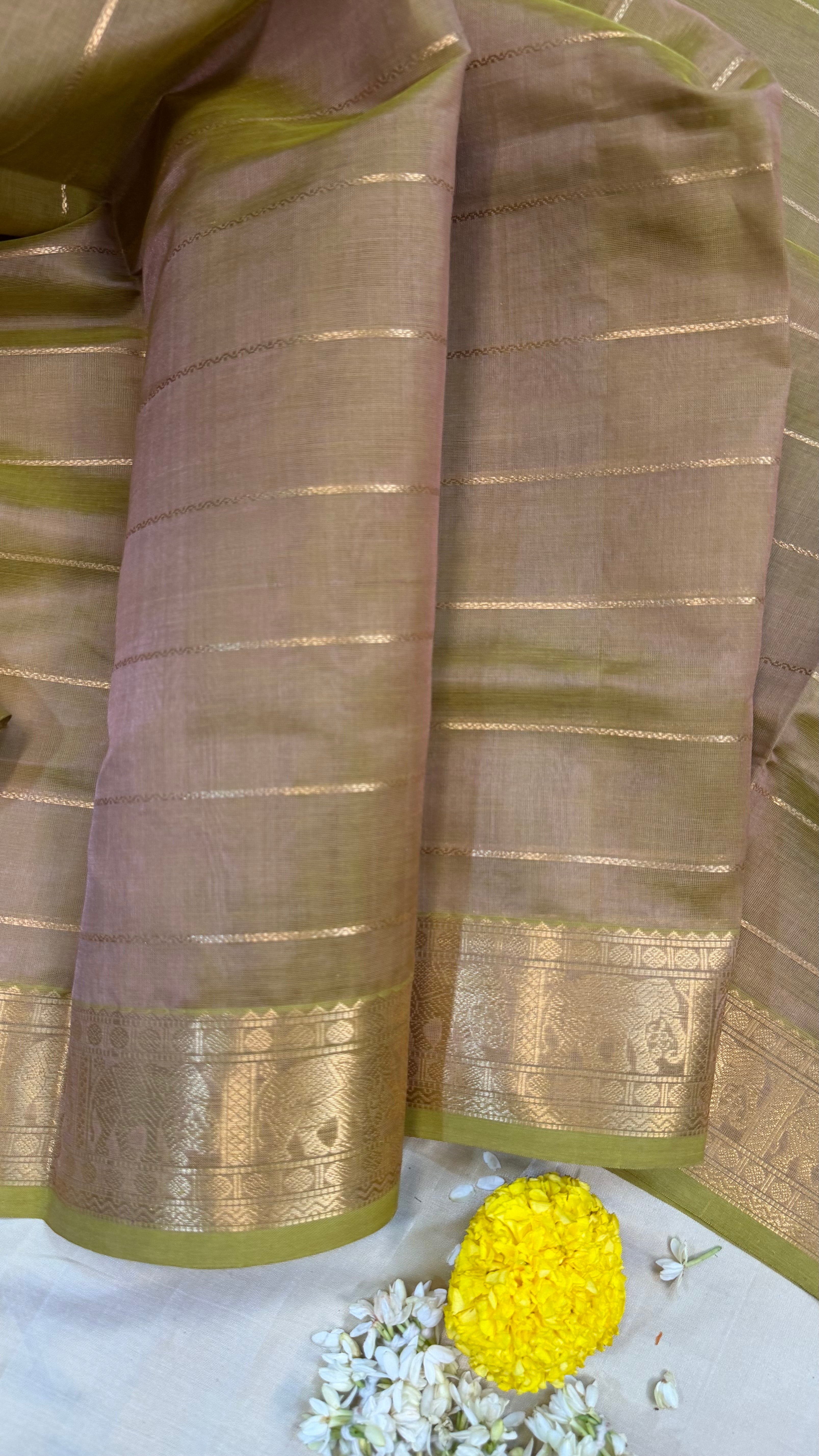 Beige shot green veldhari - Silk cotton