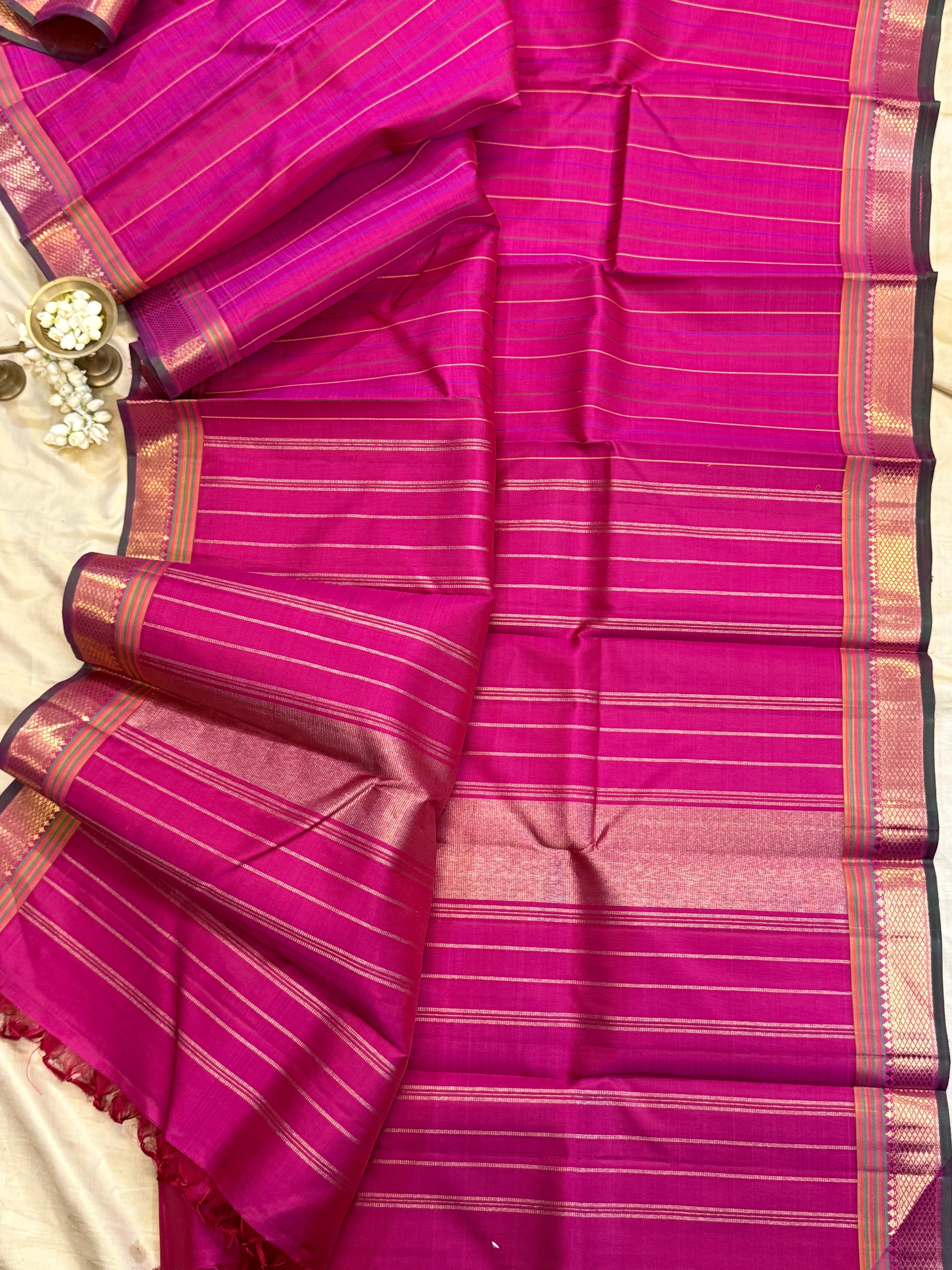 Pink multi colored stripes/ Kanjipuram silk