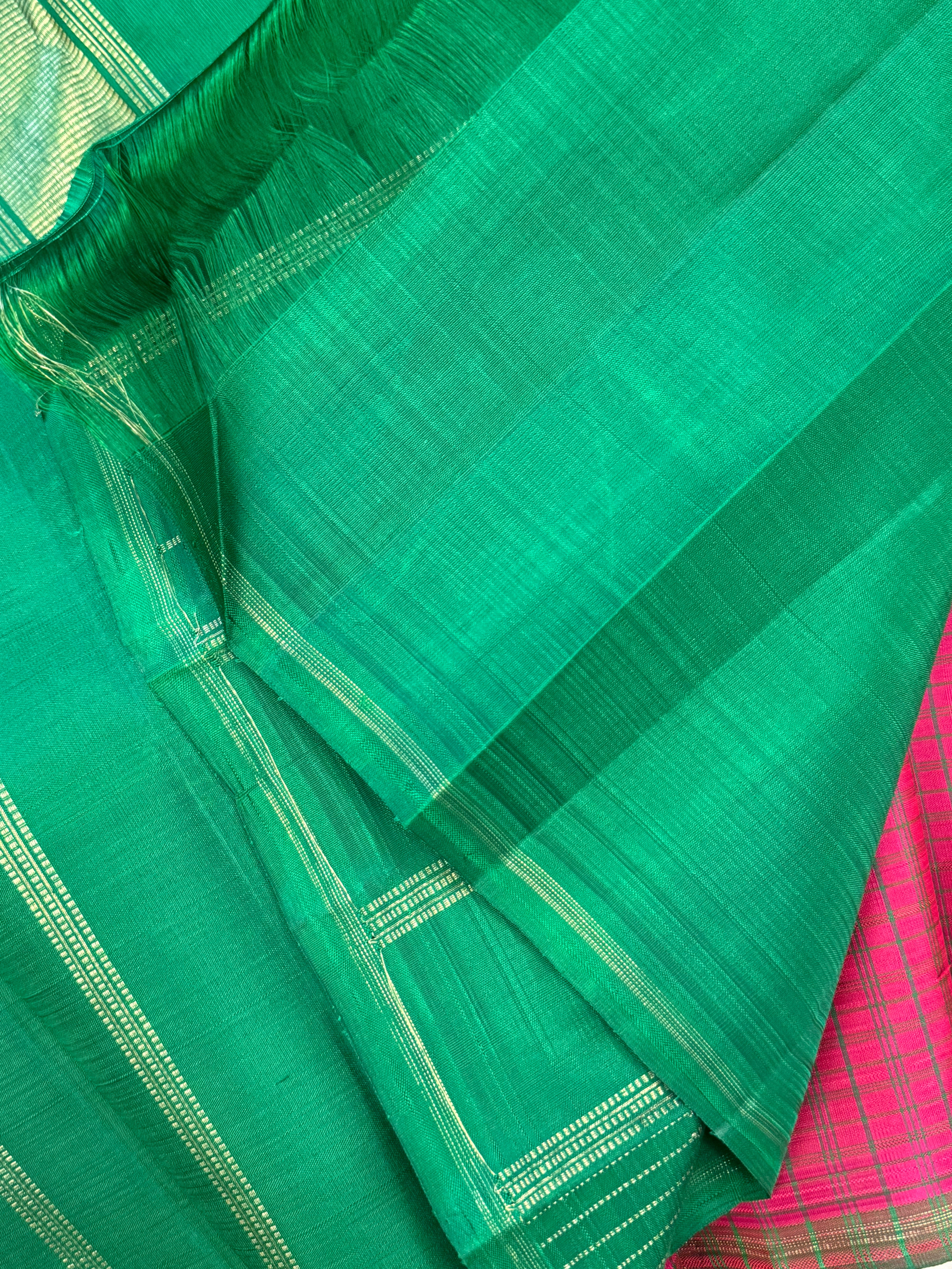 Paneer roja pink and green kattam / Kanjipuram silk