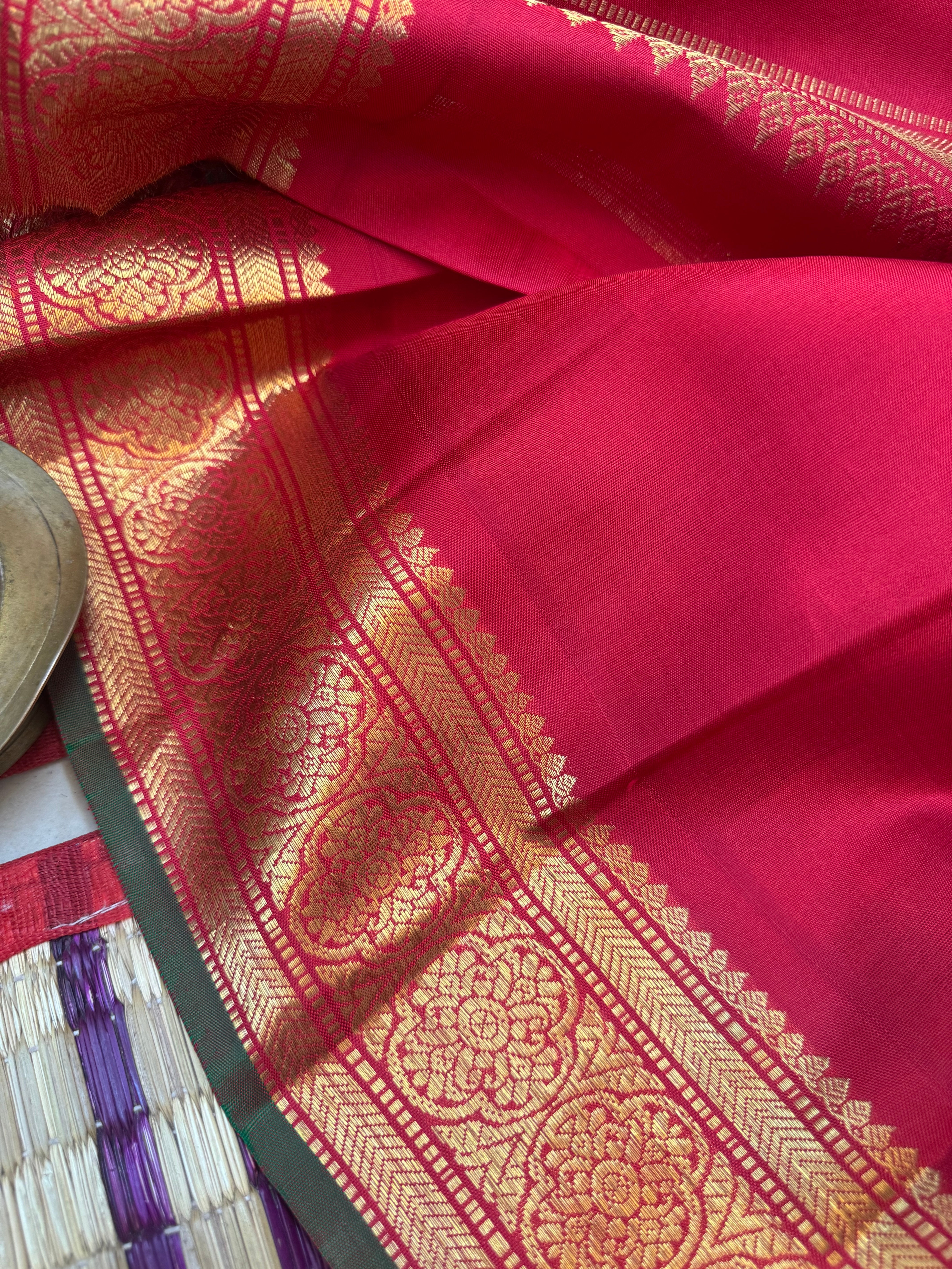 Mustard YELLOW AND RED KORVAI / KANJIPURAM SILK SAREE CLSA8923