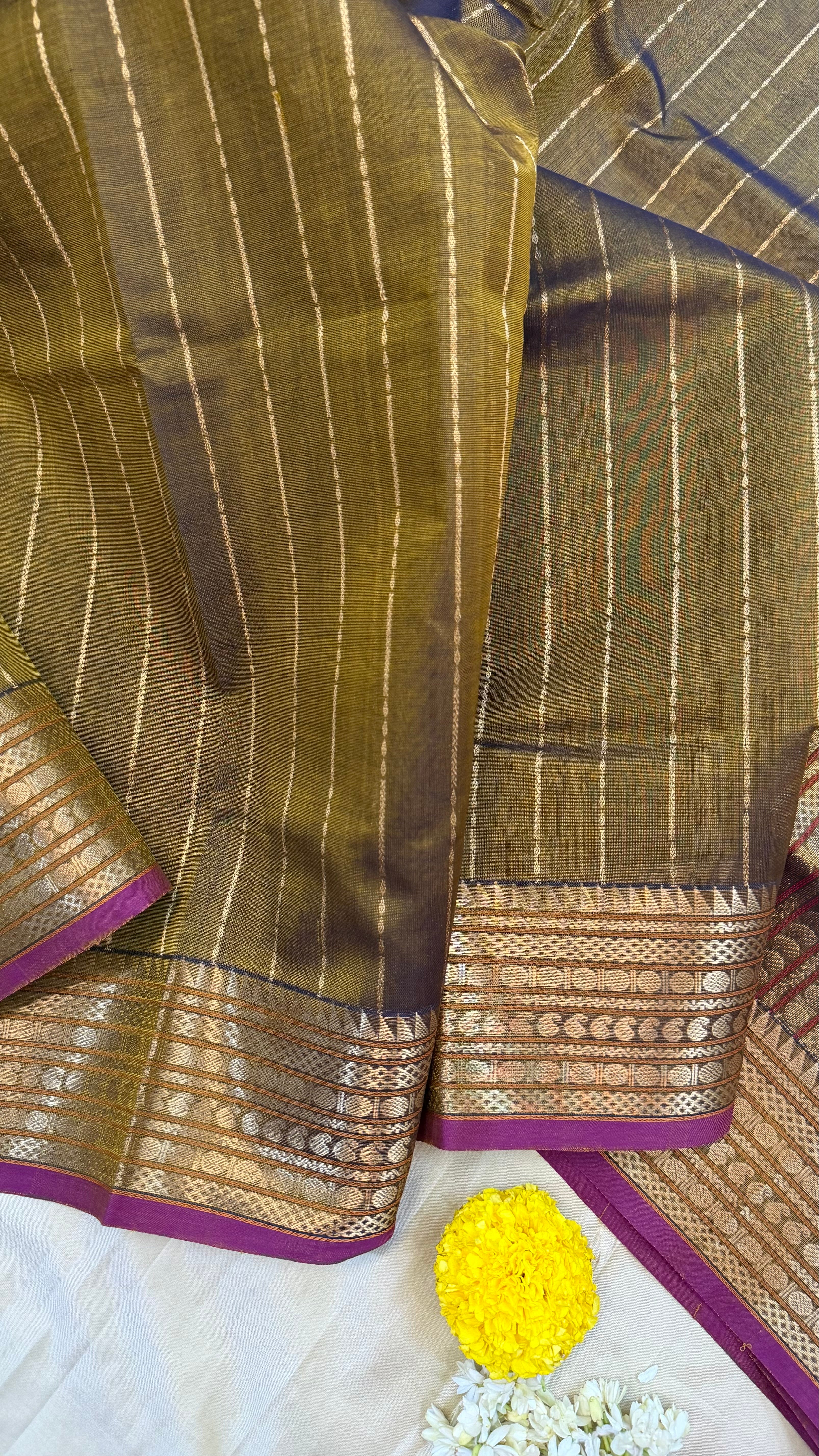 Olive brown veldhari stripes/ Silk Cotton