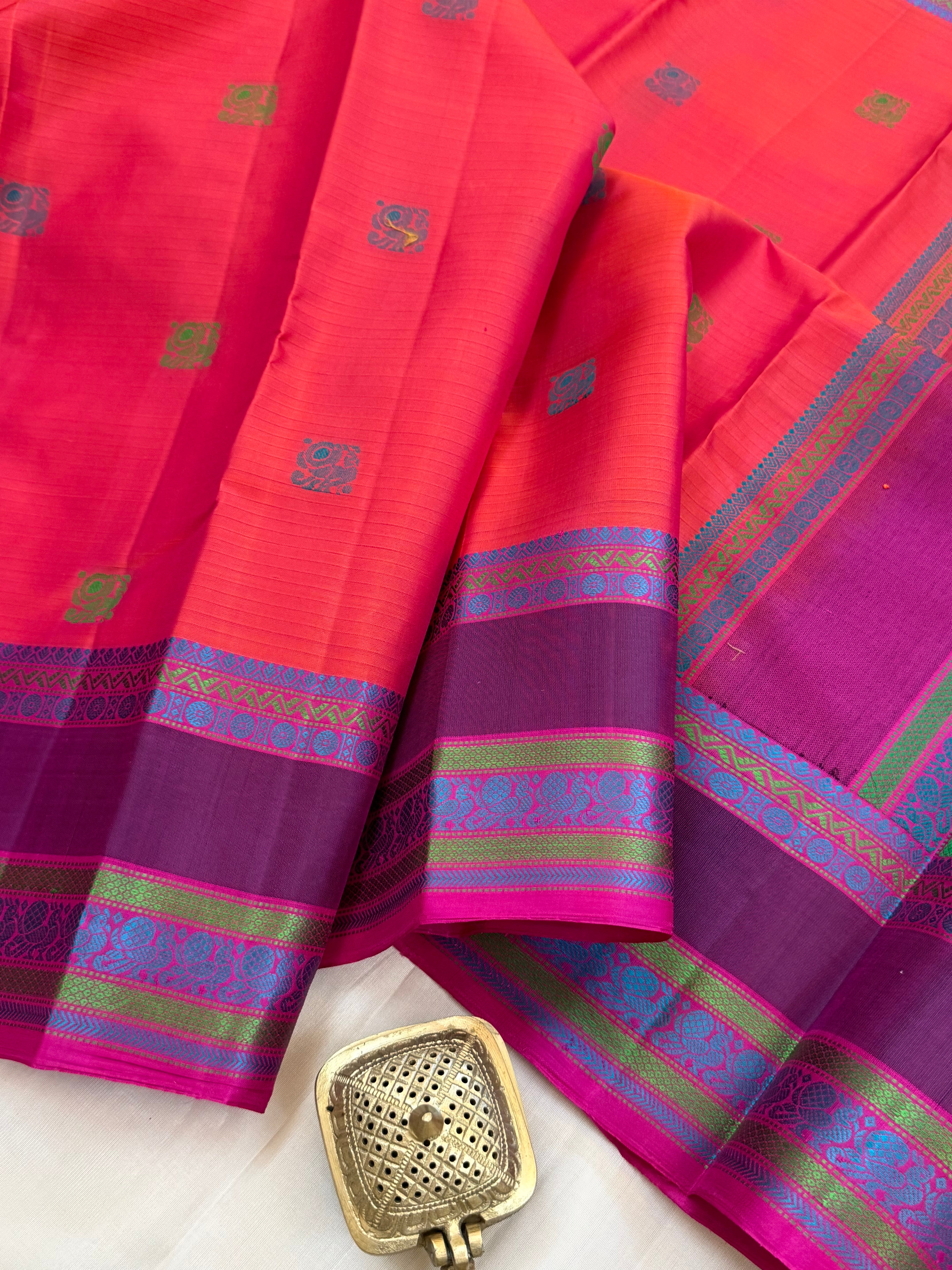 Orangish pink butta / Varnangal Thread work  CLSA11258