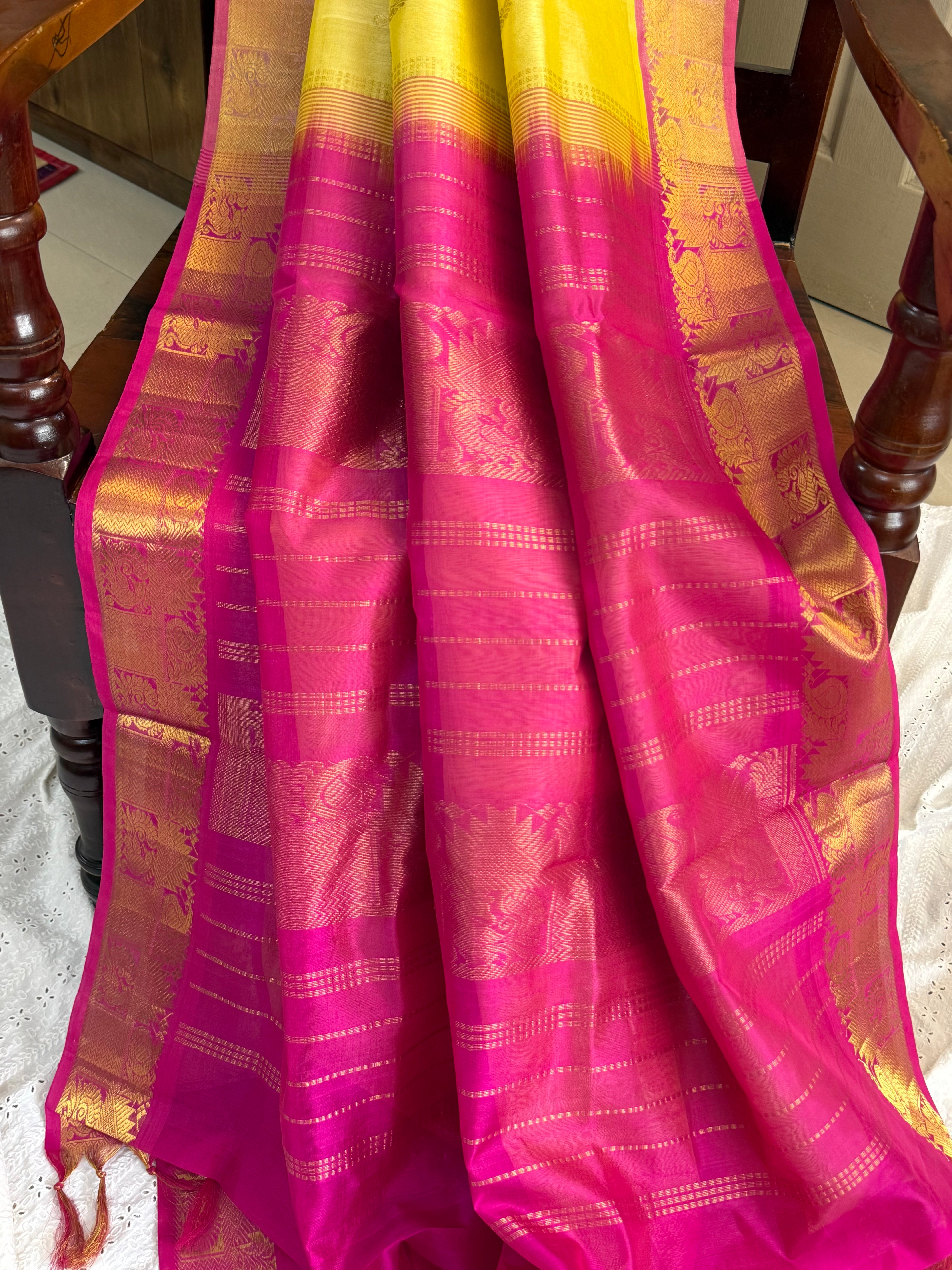 Pale yellow and pink /  silk cotton