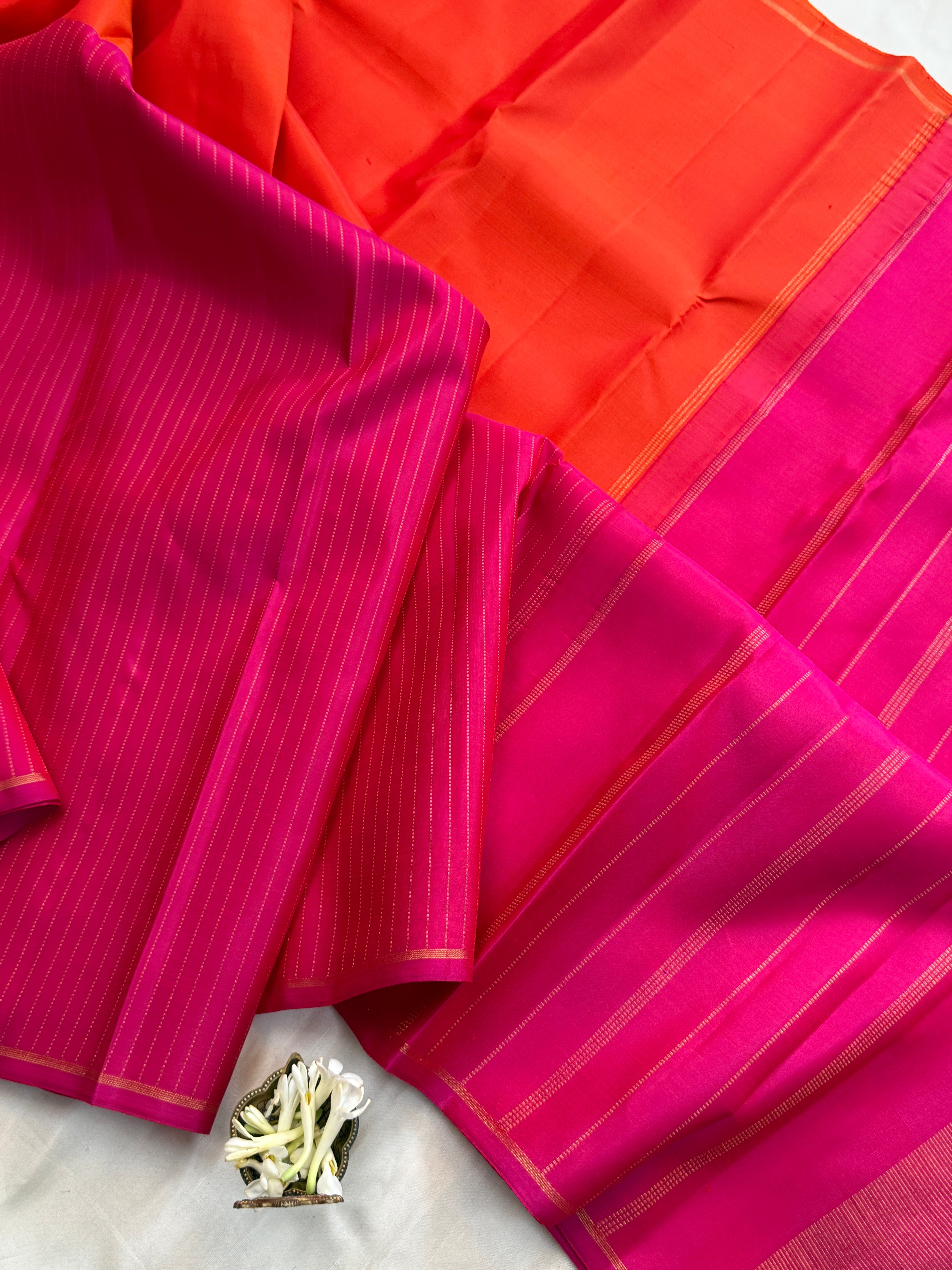 Orange and pink half an half pattern / Kanjipuram silk CLSA11584