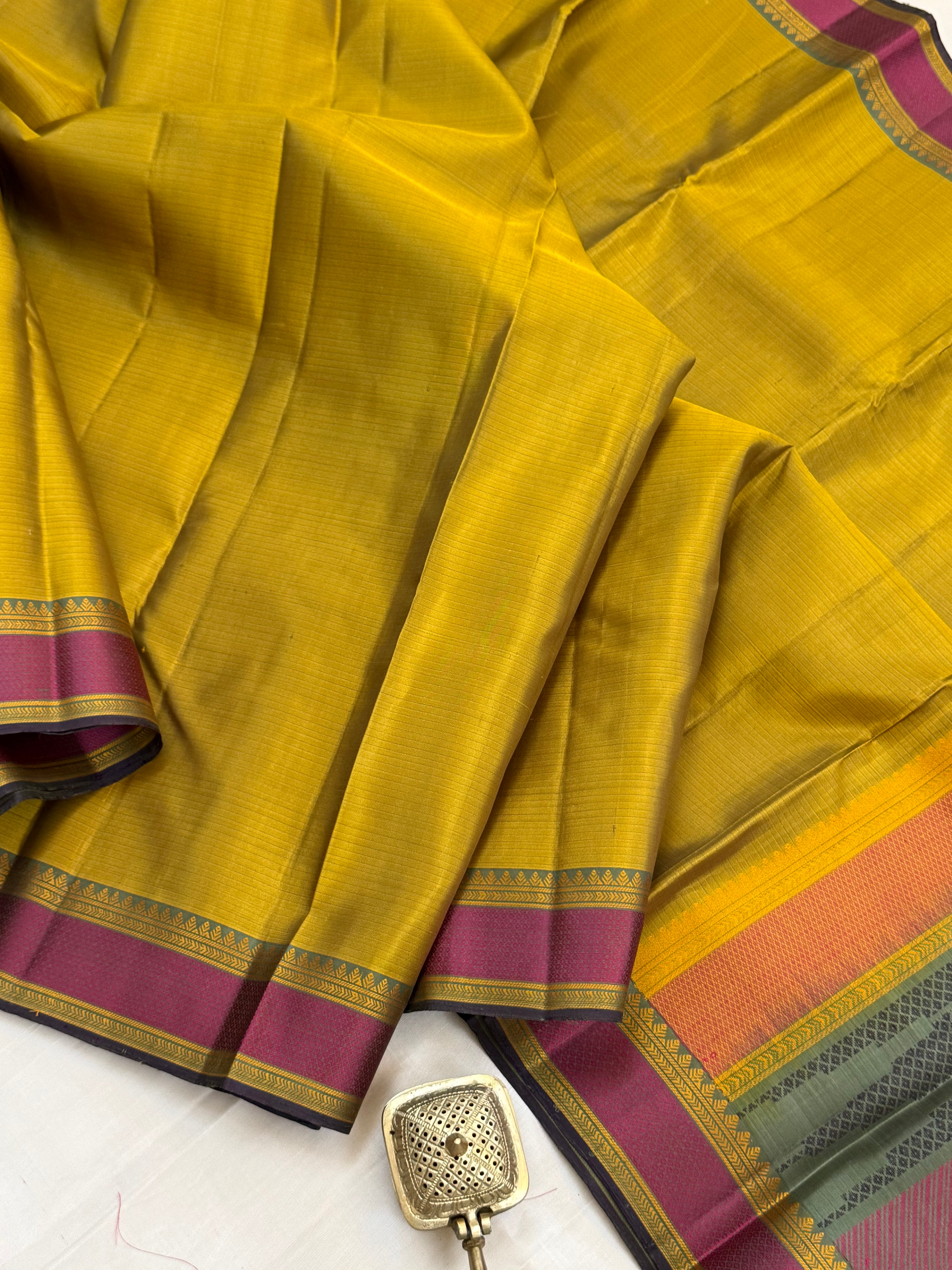Mustard and pink small border/ Varnangal thread work /CLSA 11271