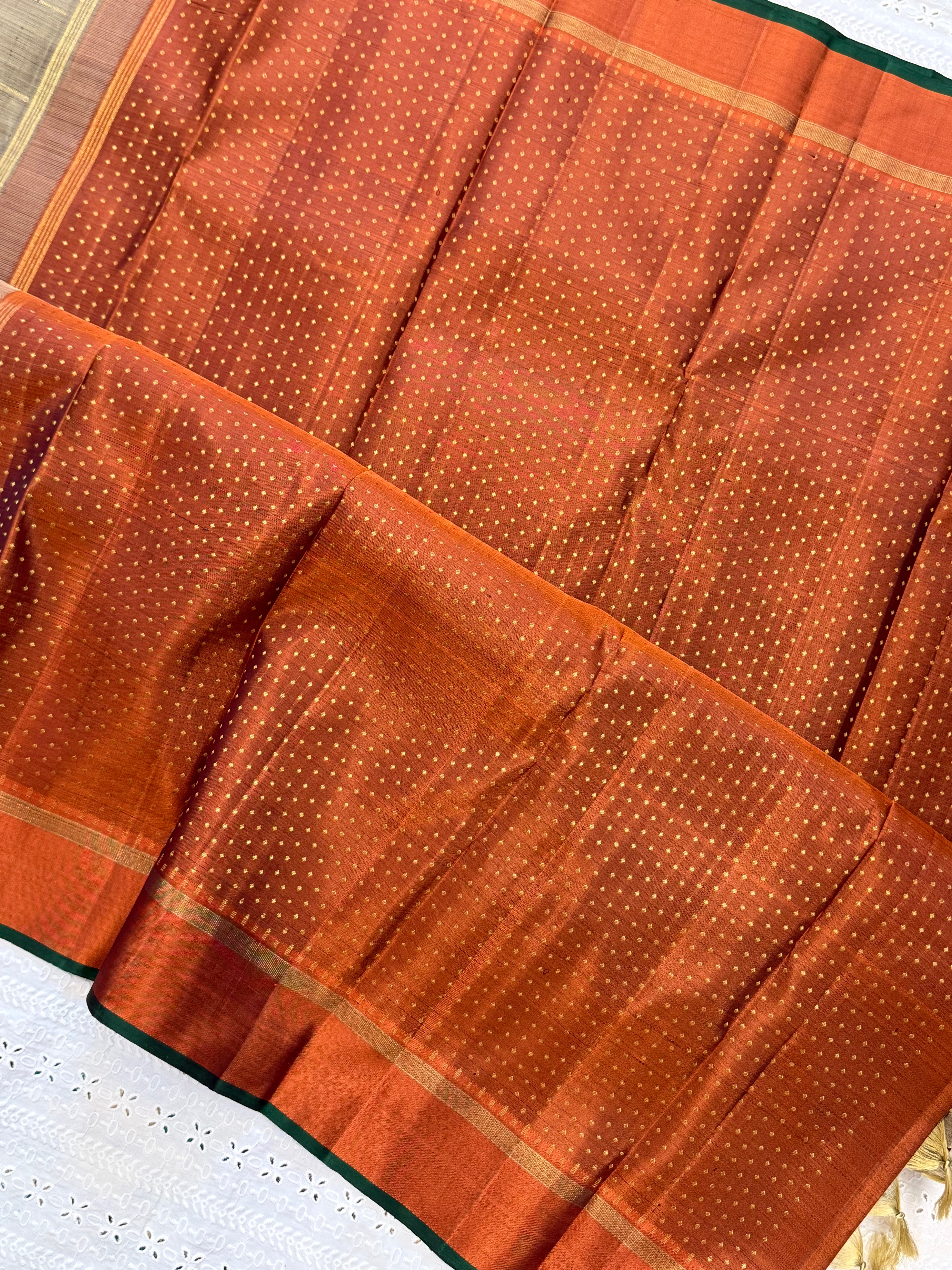 Grey kattam kolam butta and rust/ kanjipuram silk CL9001